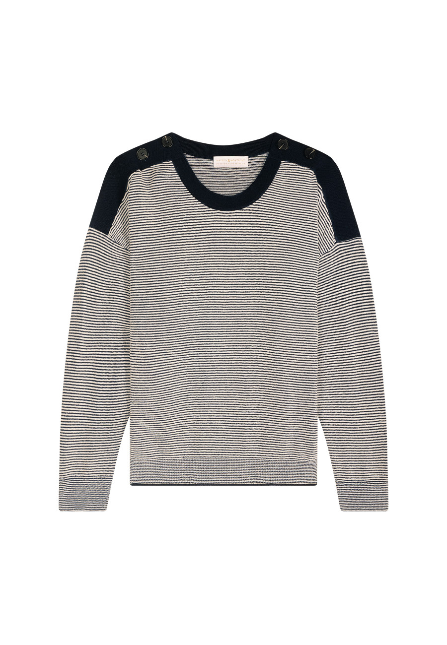 Suéter de lã e veludo com botões nos ombros - Rochelle