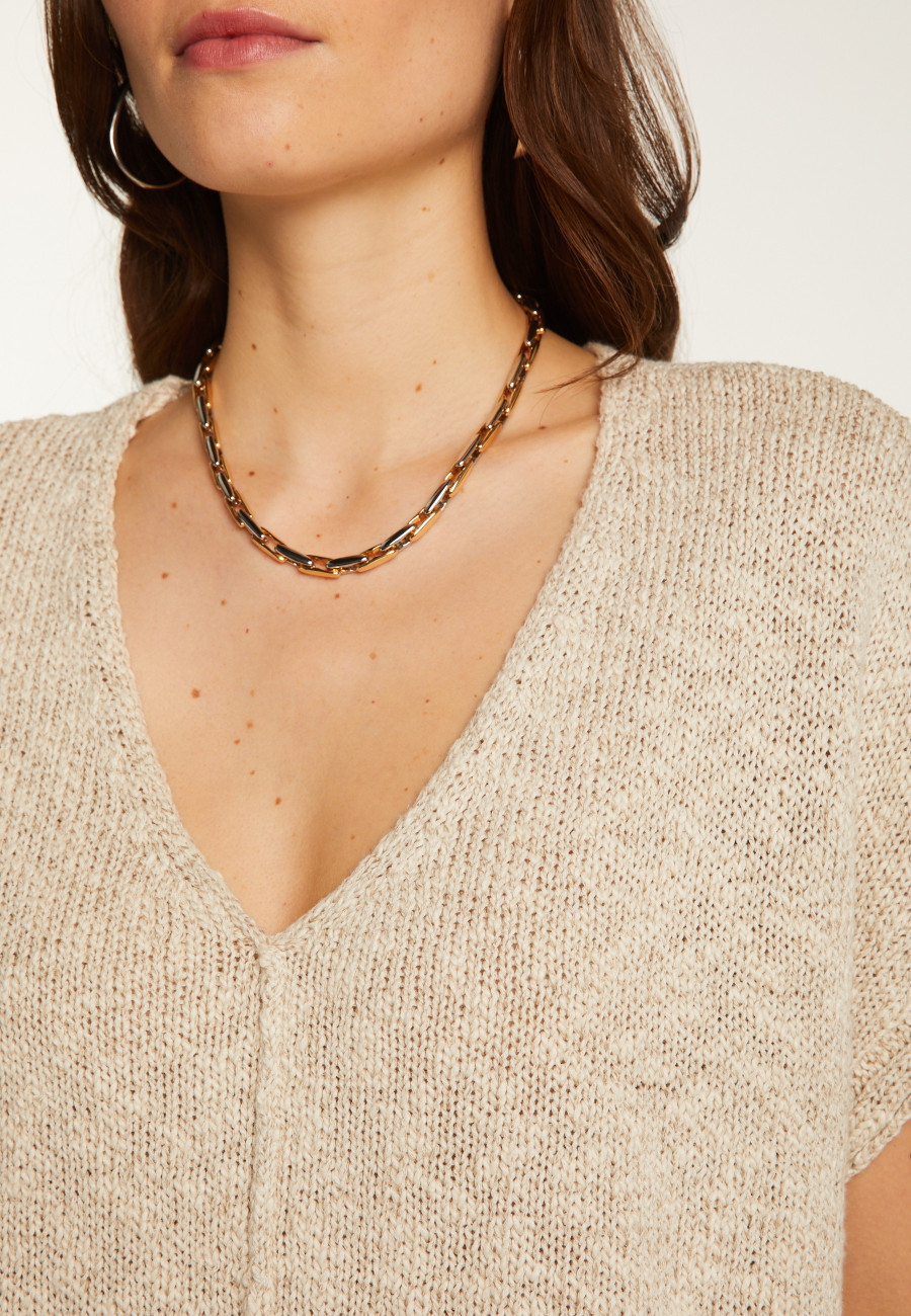 Camiseta gola V de algodão e linho - Flavie