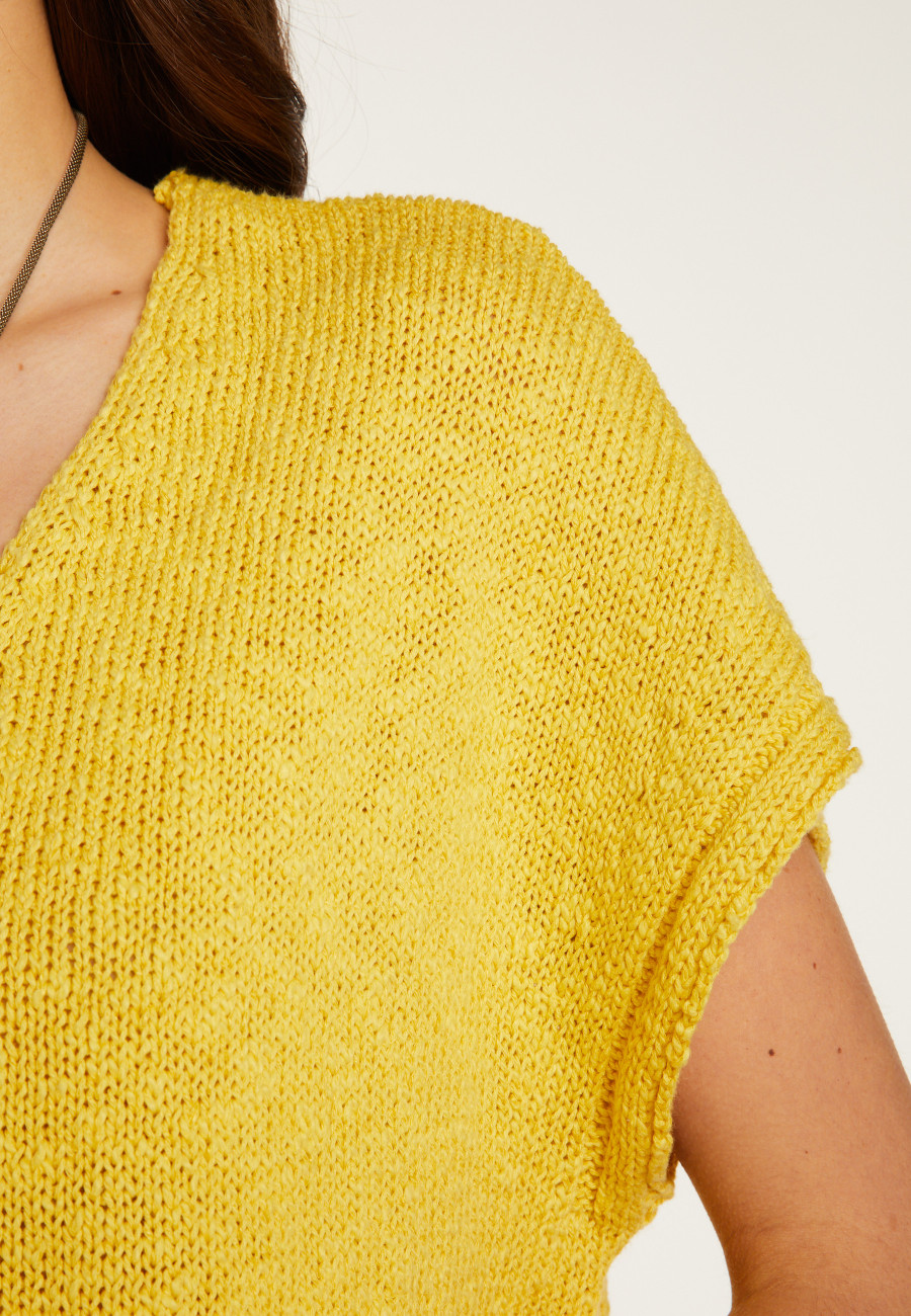 Camiseta gola V de algodão e linho - Flavie