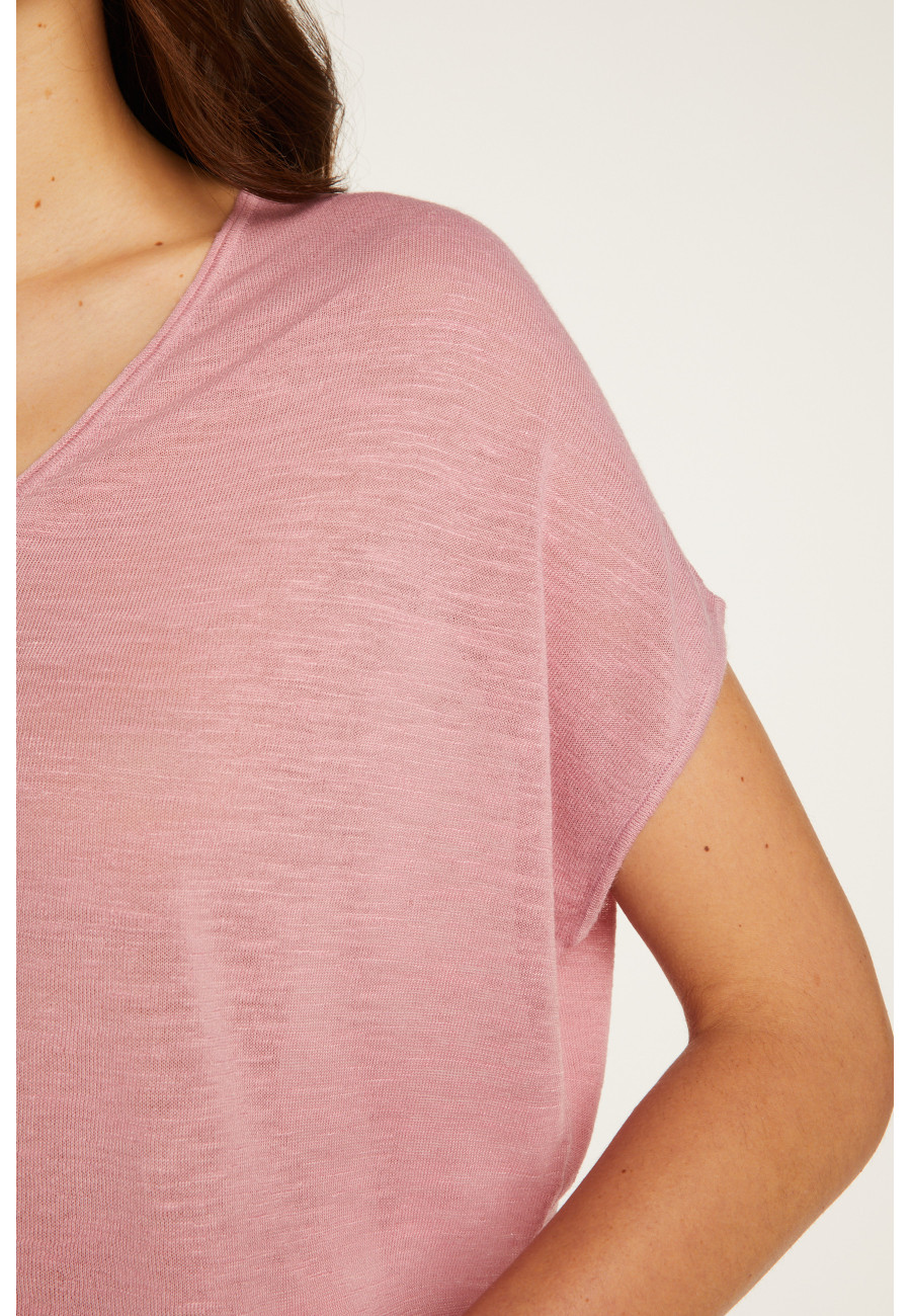 Camiseta col V en lin flammé - Larra