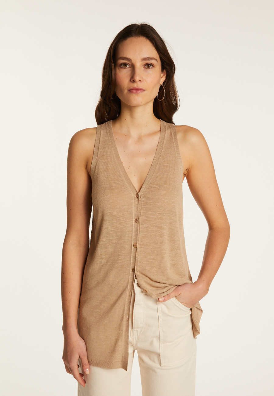 Short sleeved slub linen vest - Dara