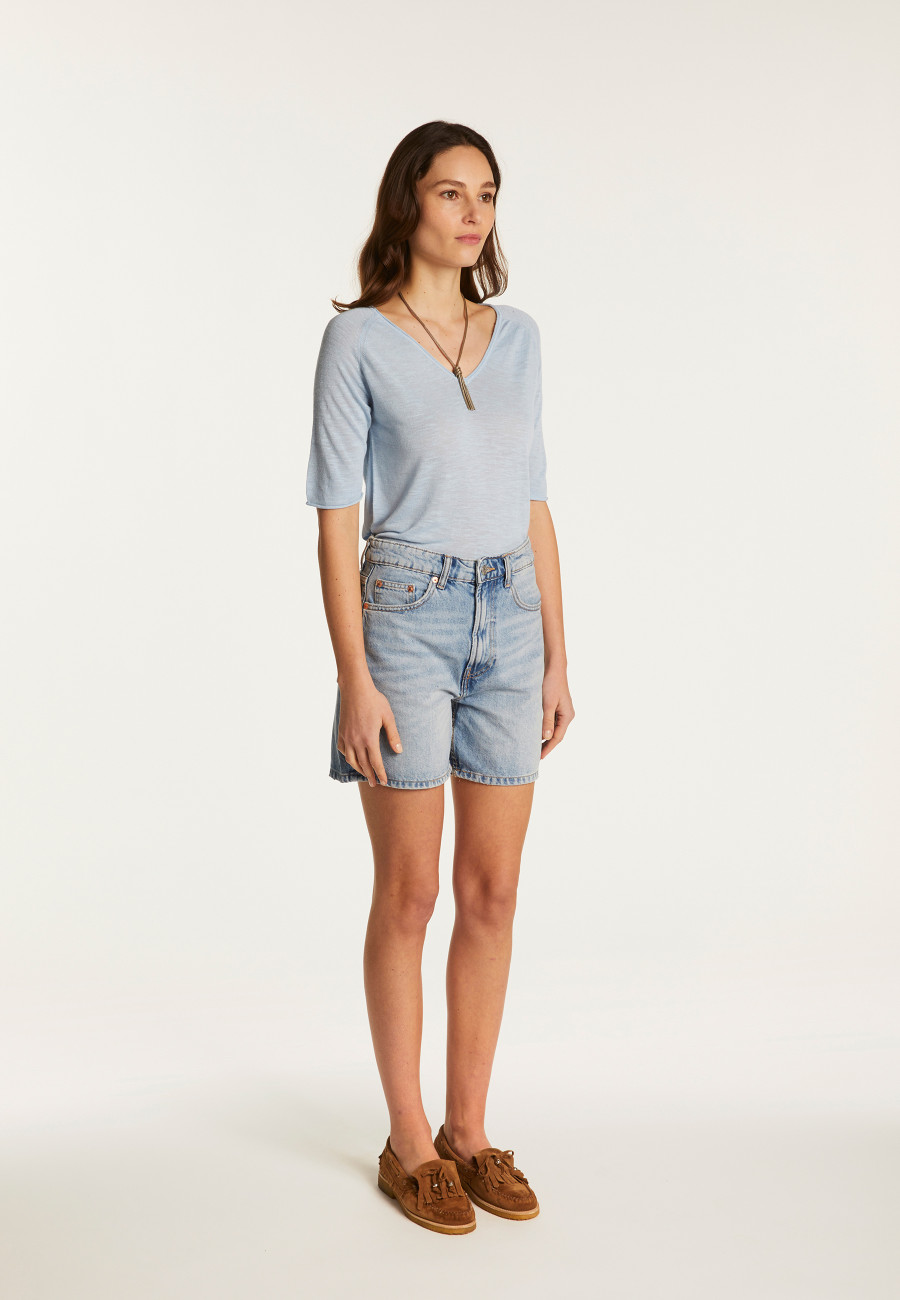 Flamed linen V-neck t-shirt - Bonbon