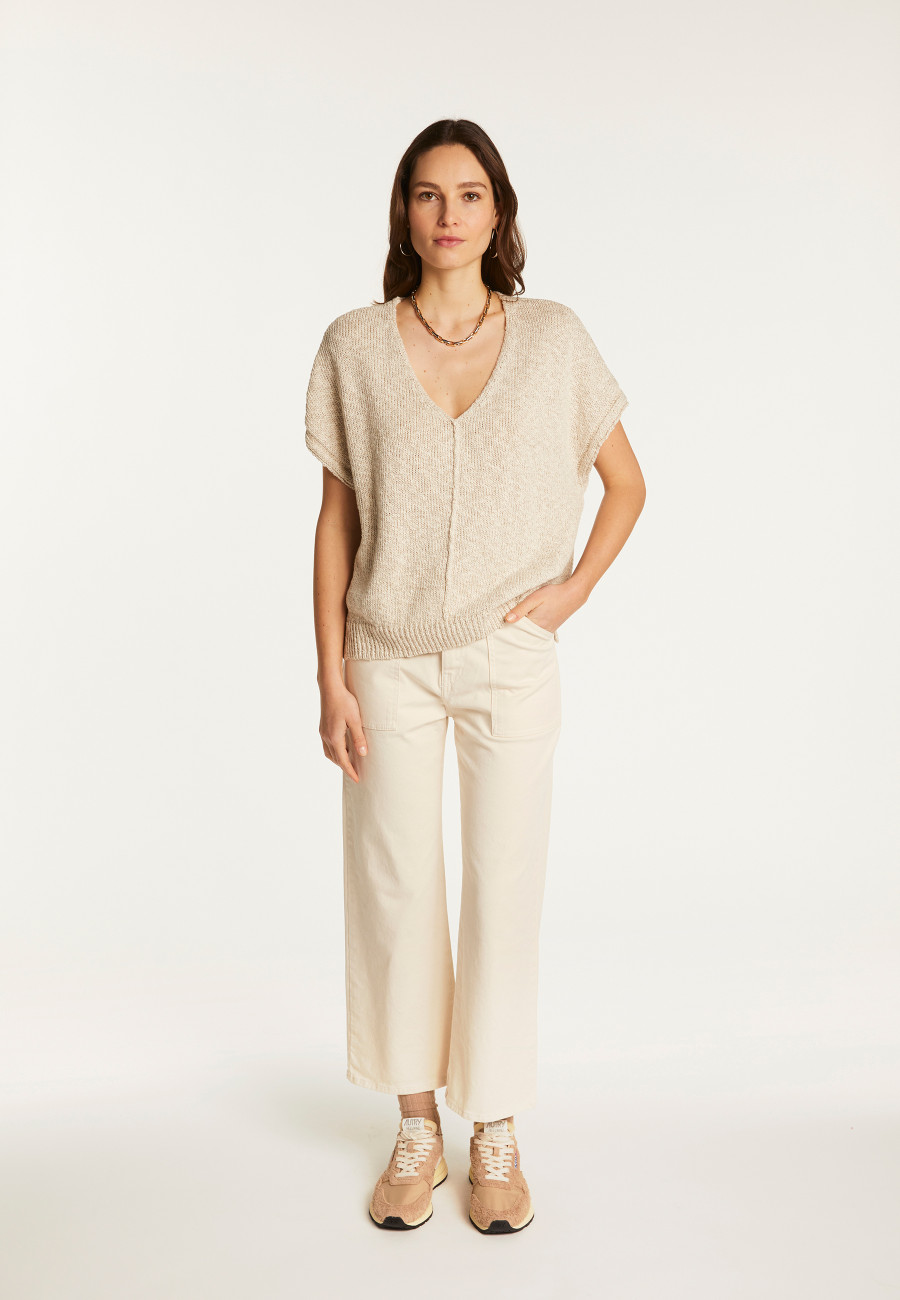 Cotton and linen V-neck t-shirt - Flavie