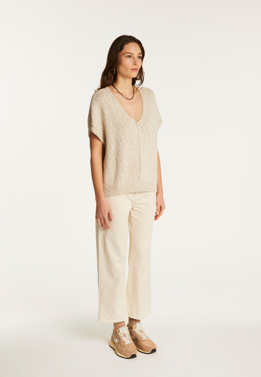 Camiseta gola V de algodão e linho - Flavie