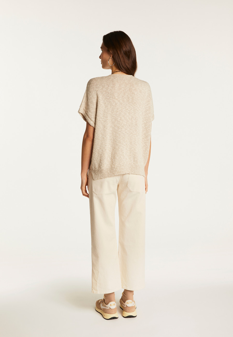 Camiseta gola V de algodão e linho - Flavie