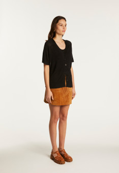 Flamed Linen Button T-Shirt - Lily