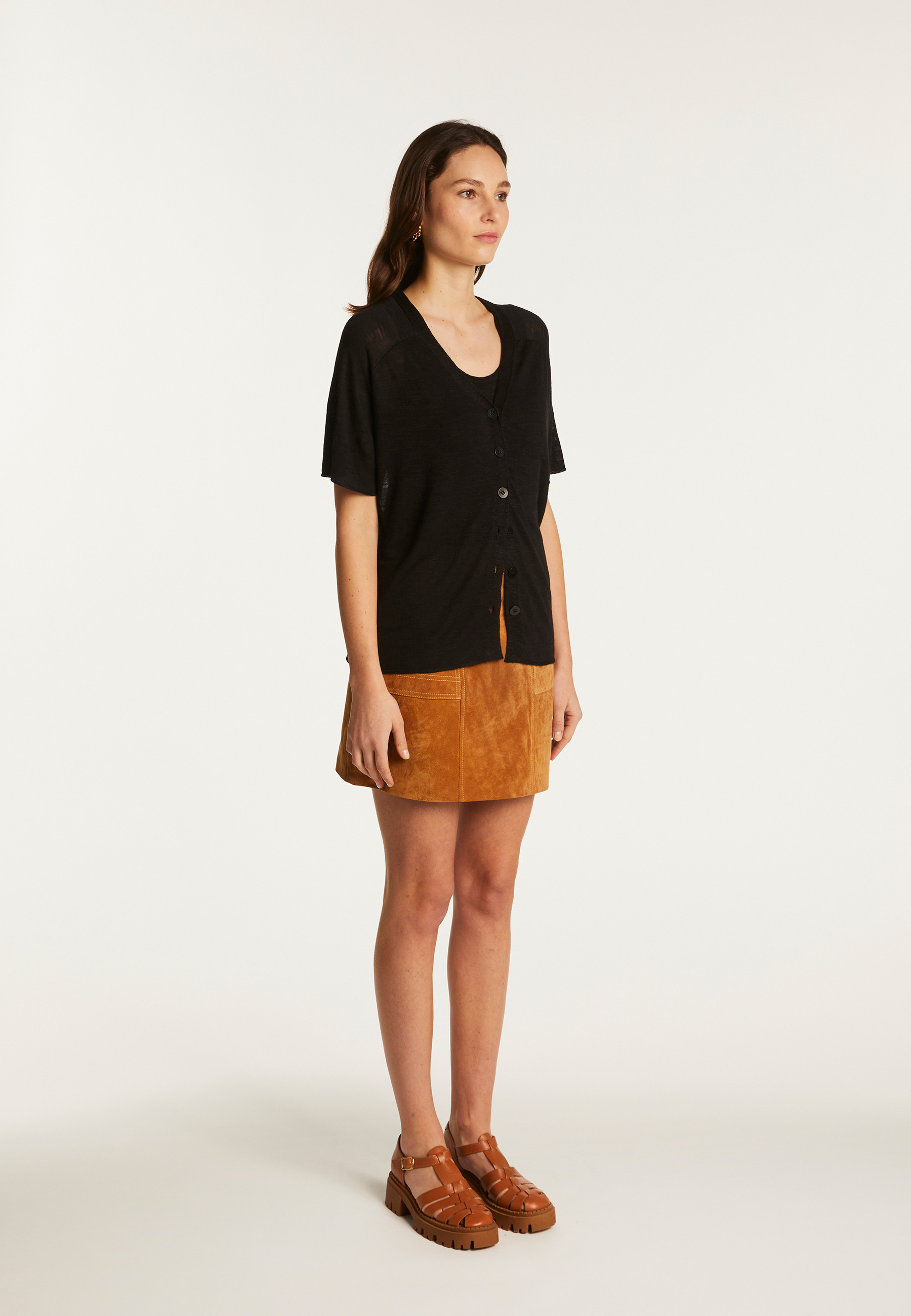 Flamed Linen Button T-Shirt - Lily