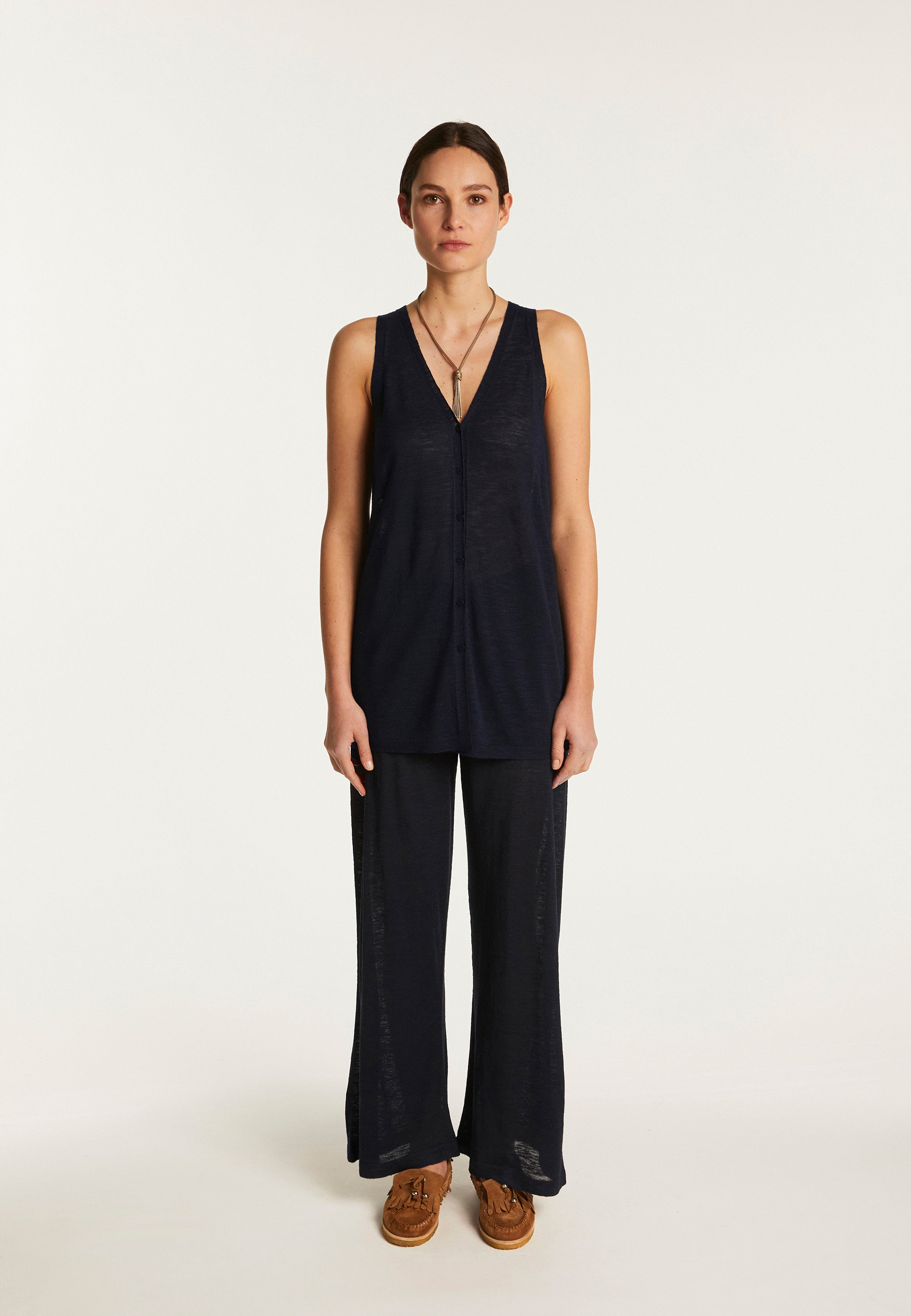 Short-sleeved flamed linen vest - Dara