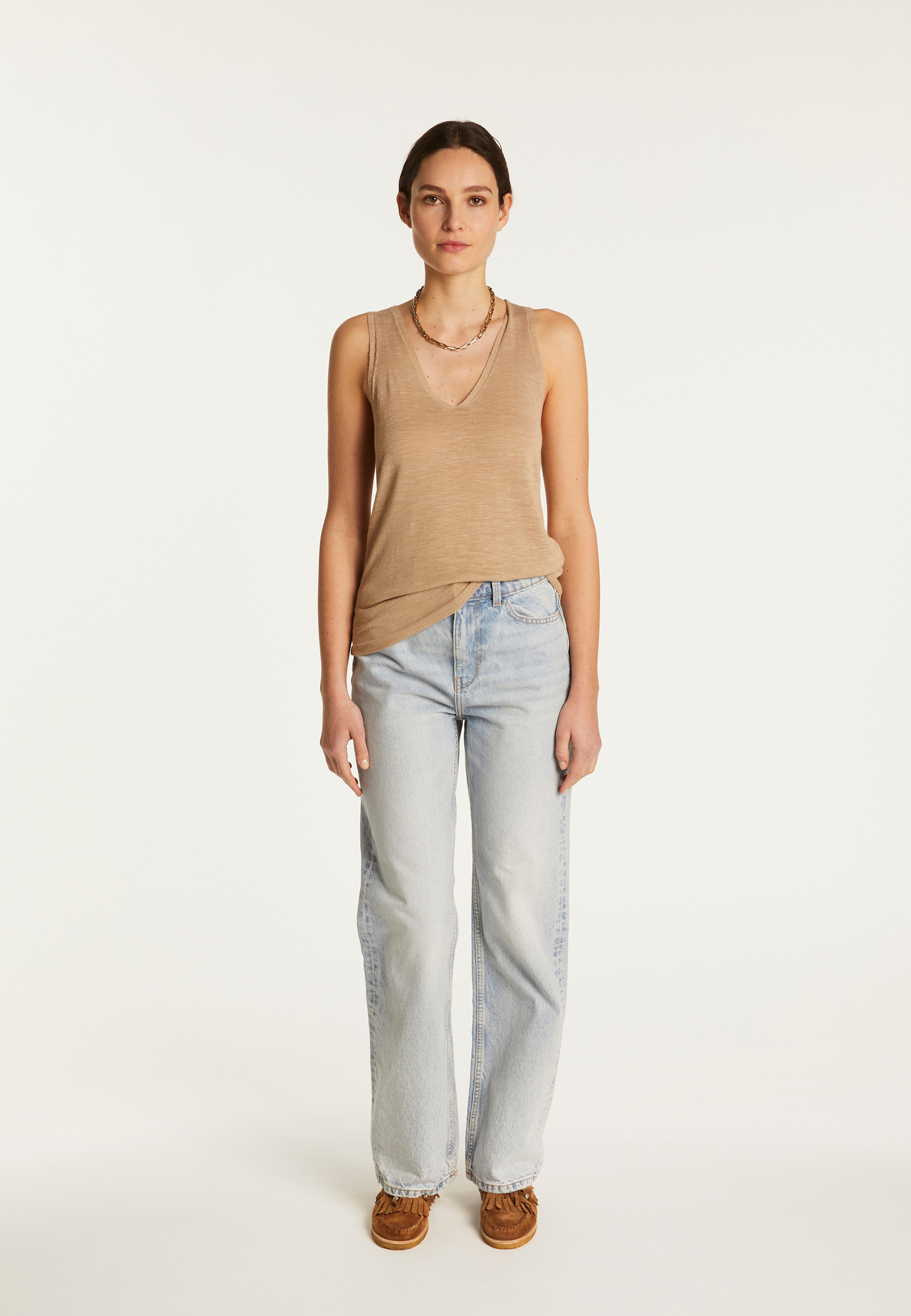 Slub linen V-neck tank top - Lalita