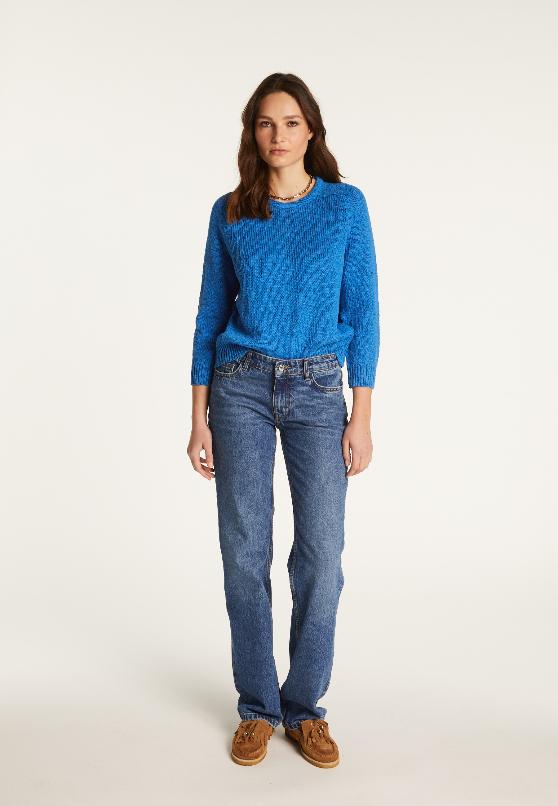 Pull col rond en coton et lin - Nicky