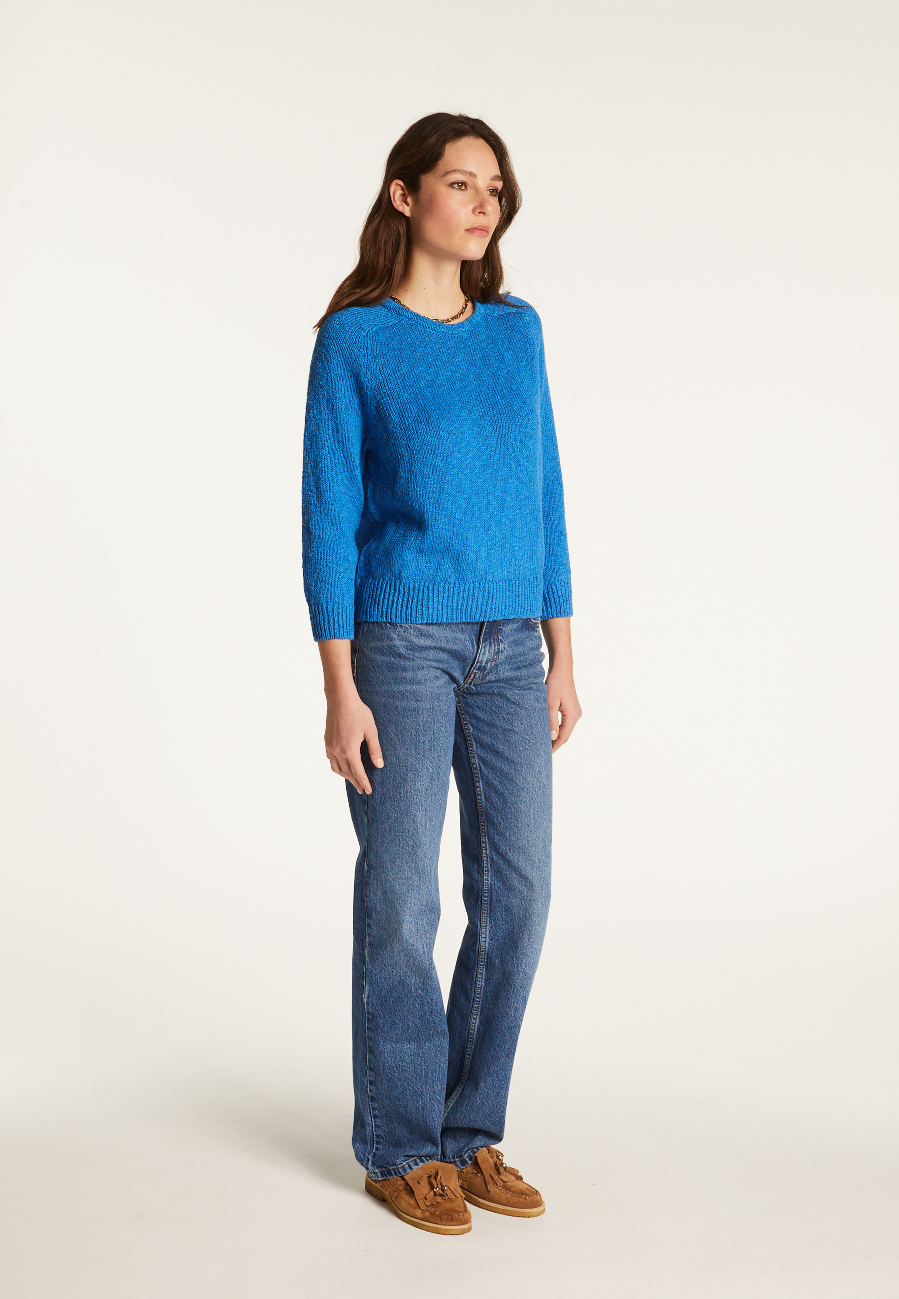 Pull col rond en coton et lin - Nicky