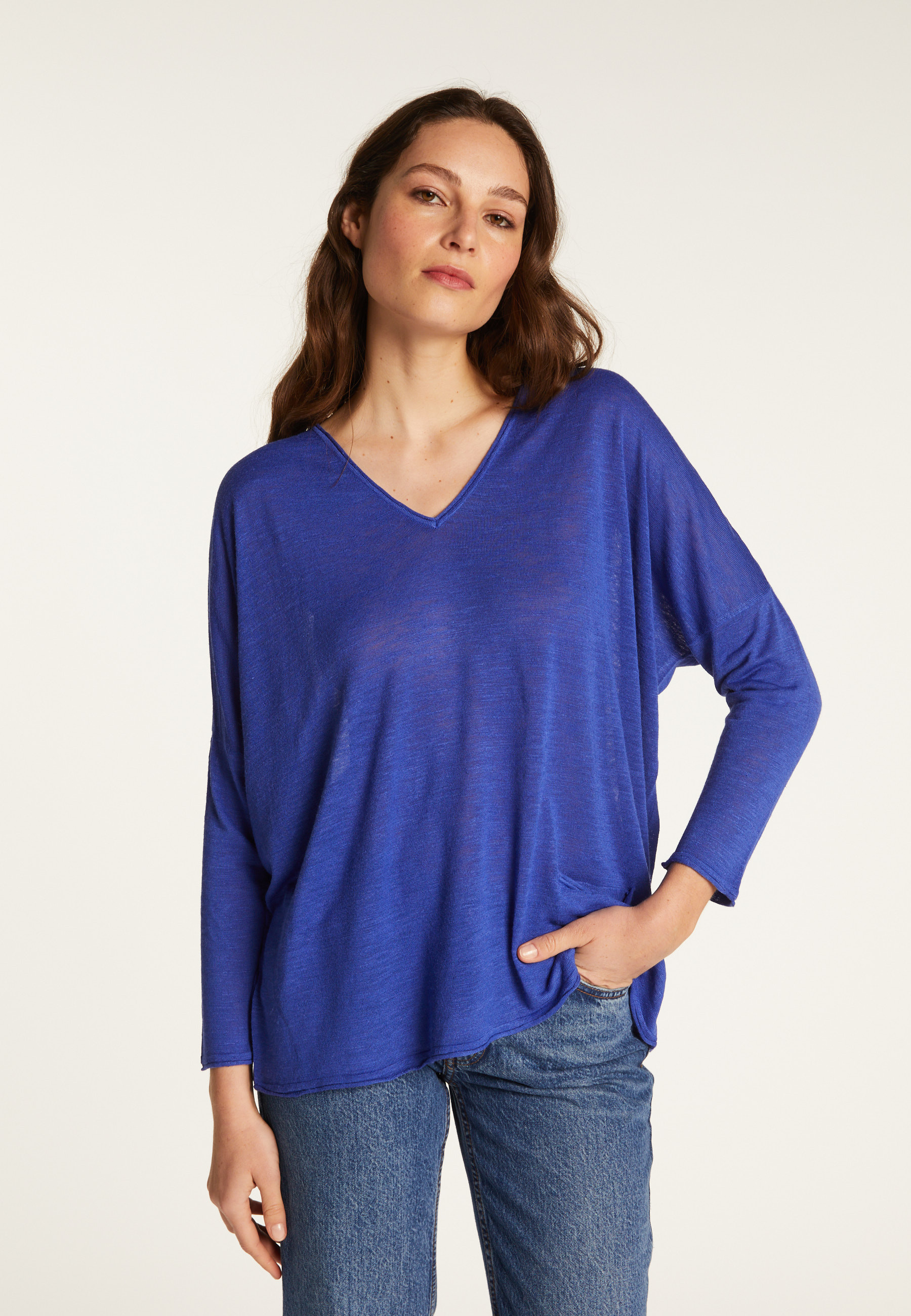 Batwing sleeve sweater in slub linen - Balou