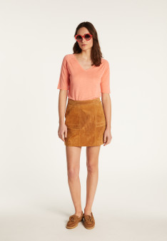 T-shirt col V en lin flammé - Bonbon