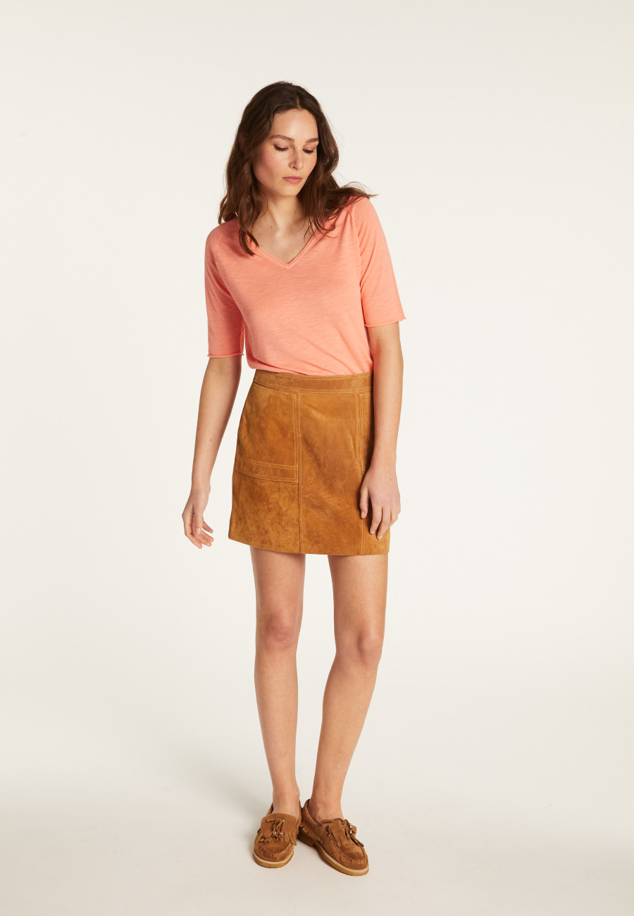 Camiseta gola V de linho flamejado - Bonbon