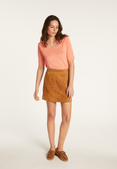 Flamed linen V-neck t-shirt - Bonbon