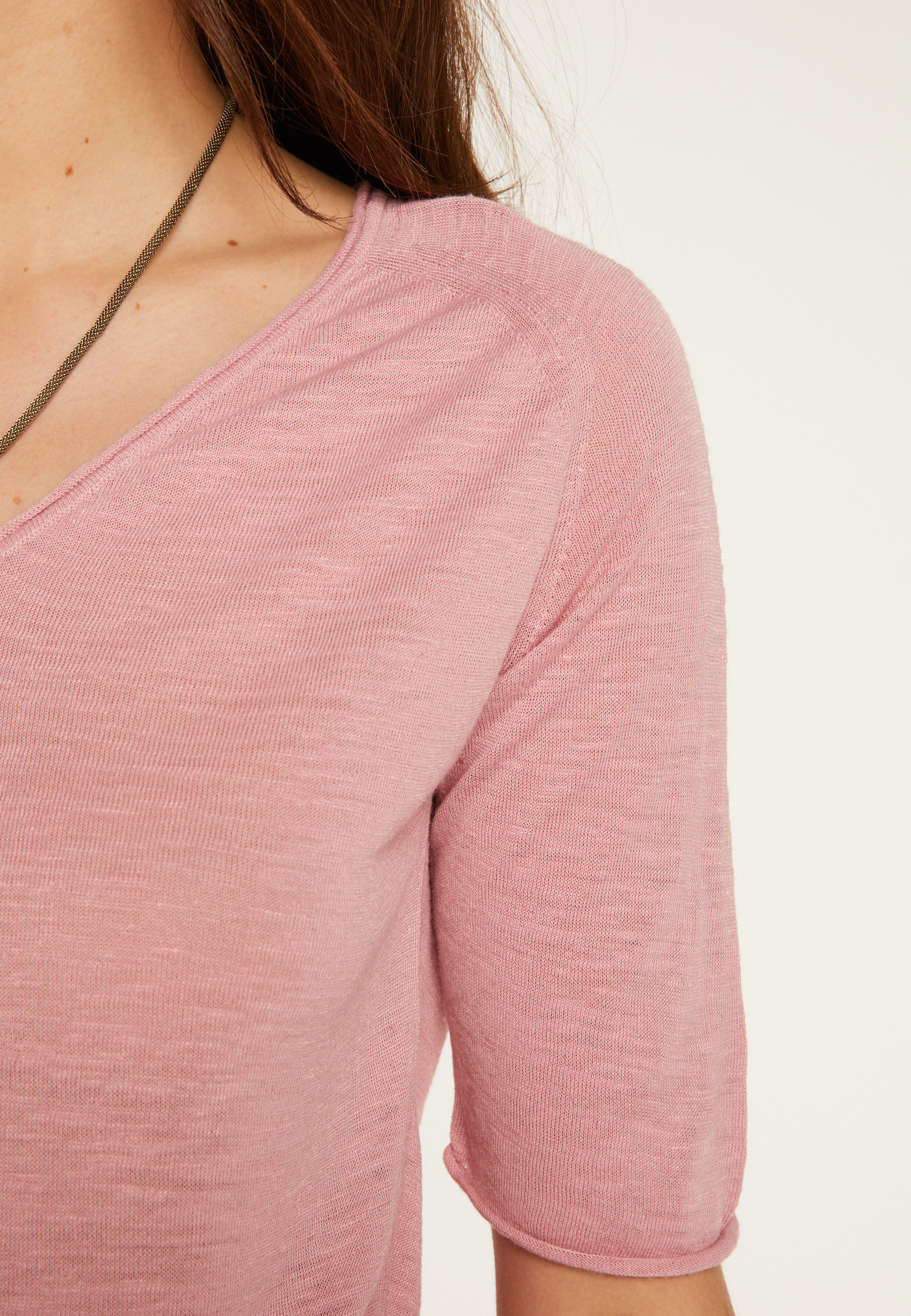 Flamed linen V-neck t-shirt - Bonbon