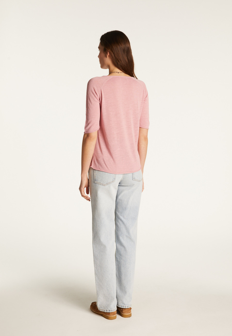 Camiseta gola V de linho flamejado - Bonbon