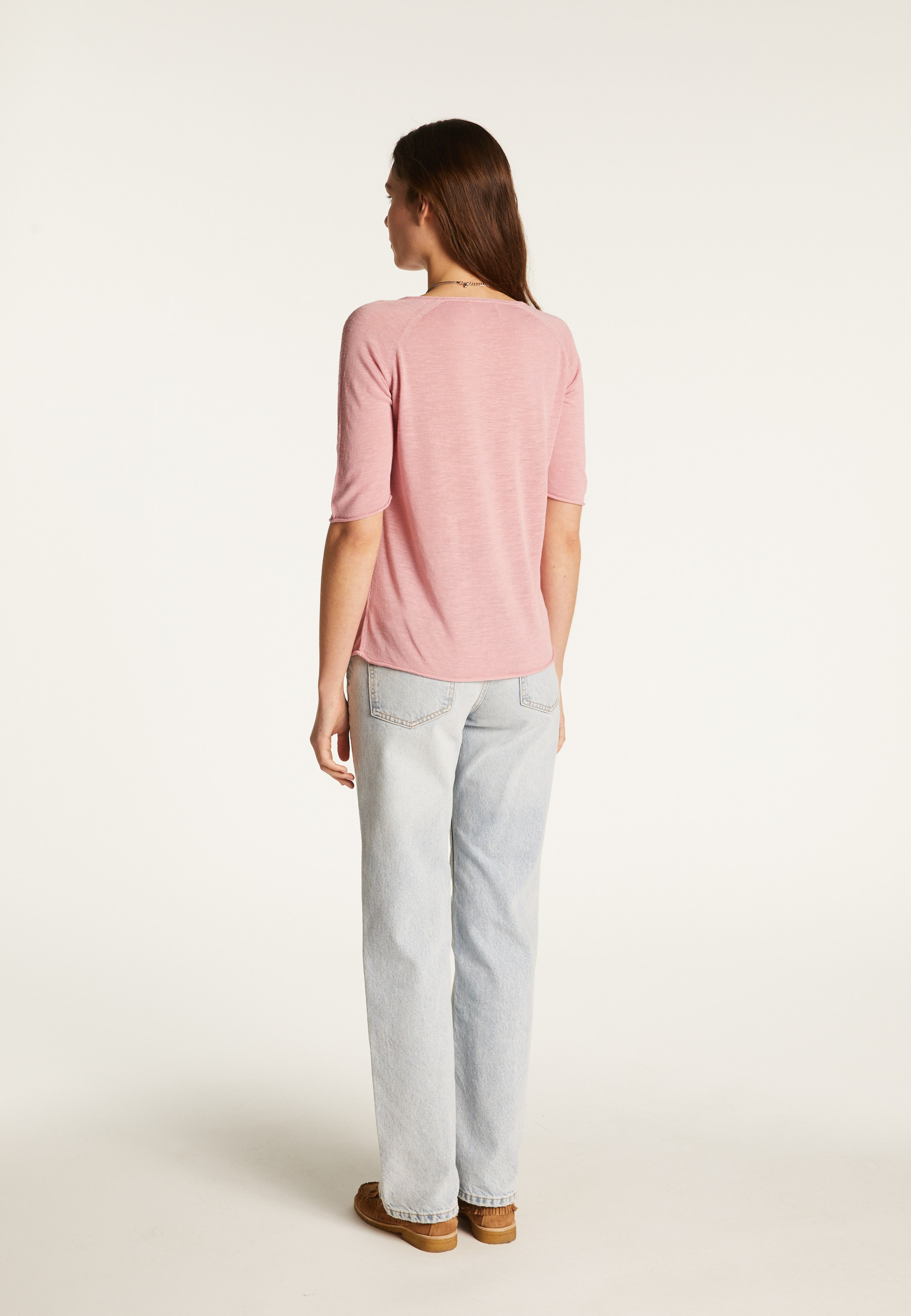 T-shirt col V en lin flammé - Bonbon