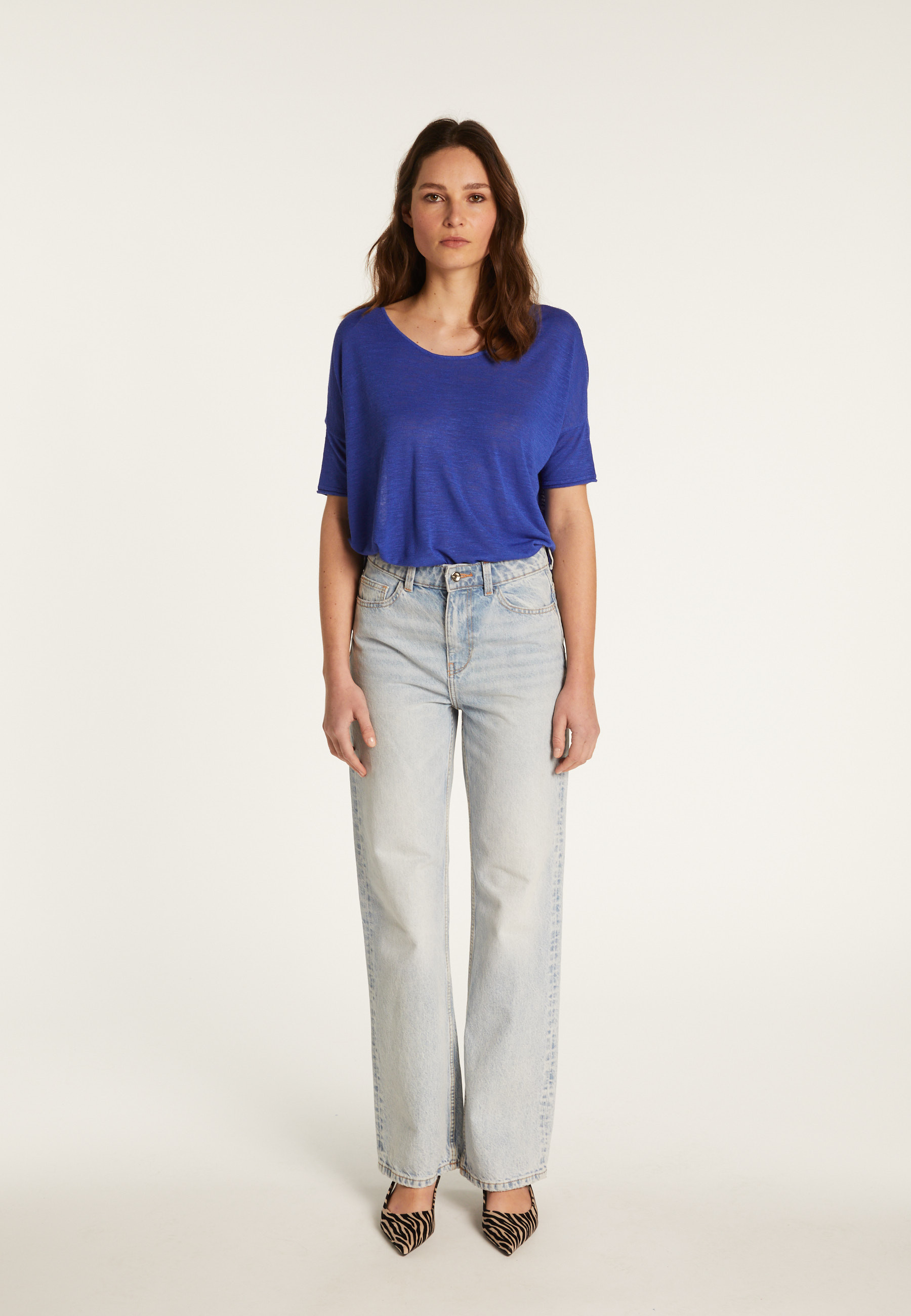 Round neck t-shirt in flamed linen - Béatrice