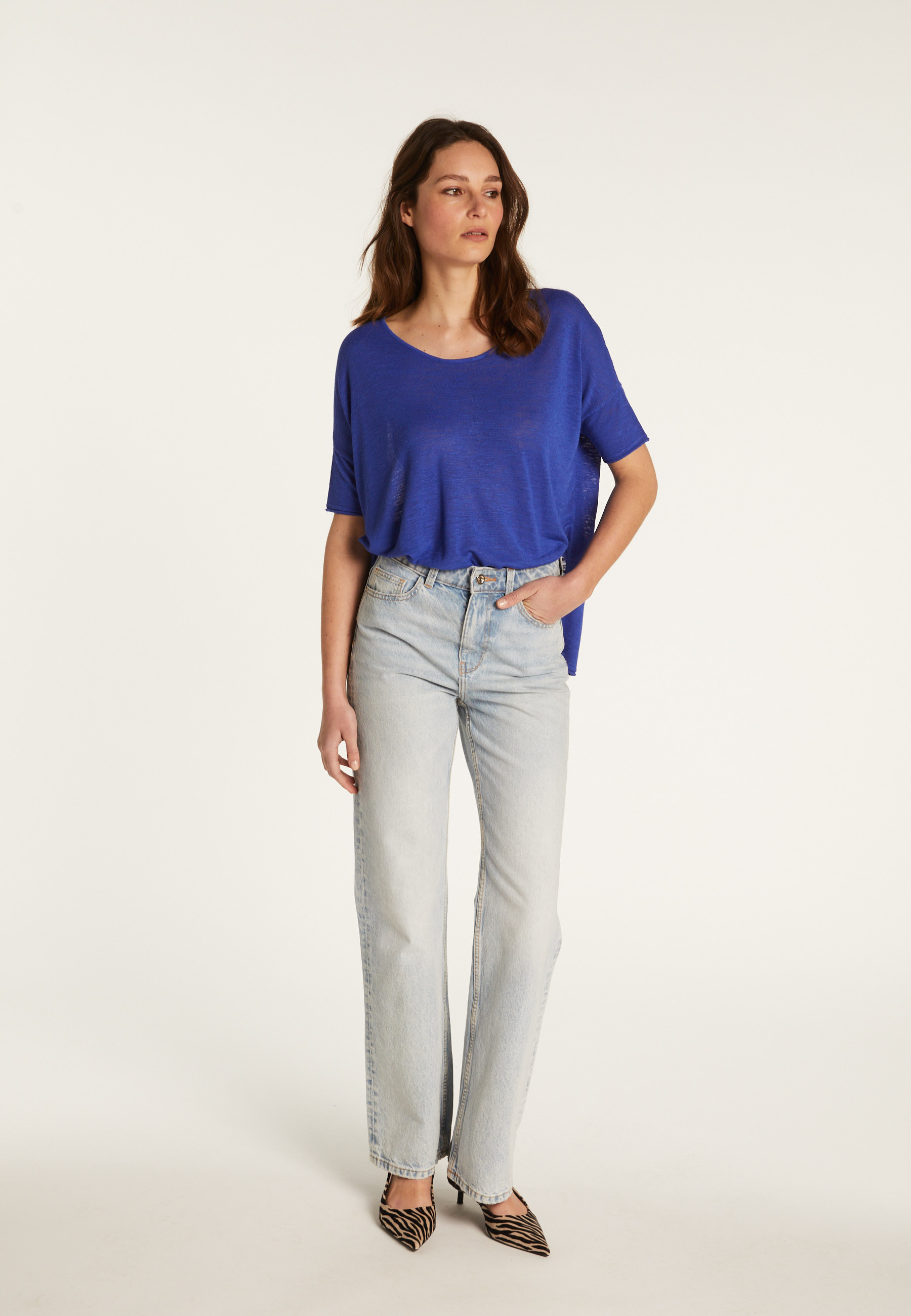 Round neck t-shirt in flamed linen - Béatrice