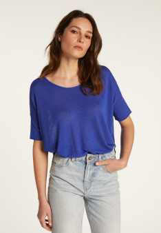 Round neck t-shirt in flamed linen - Béatrice