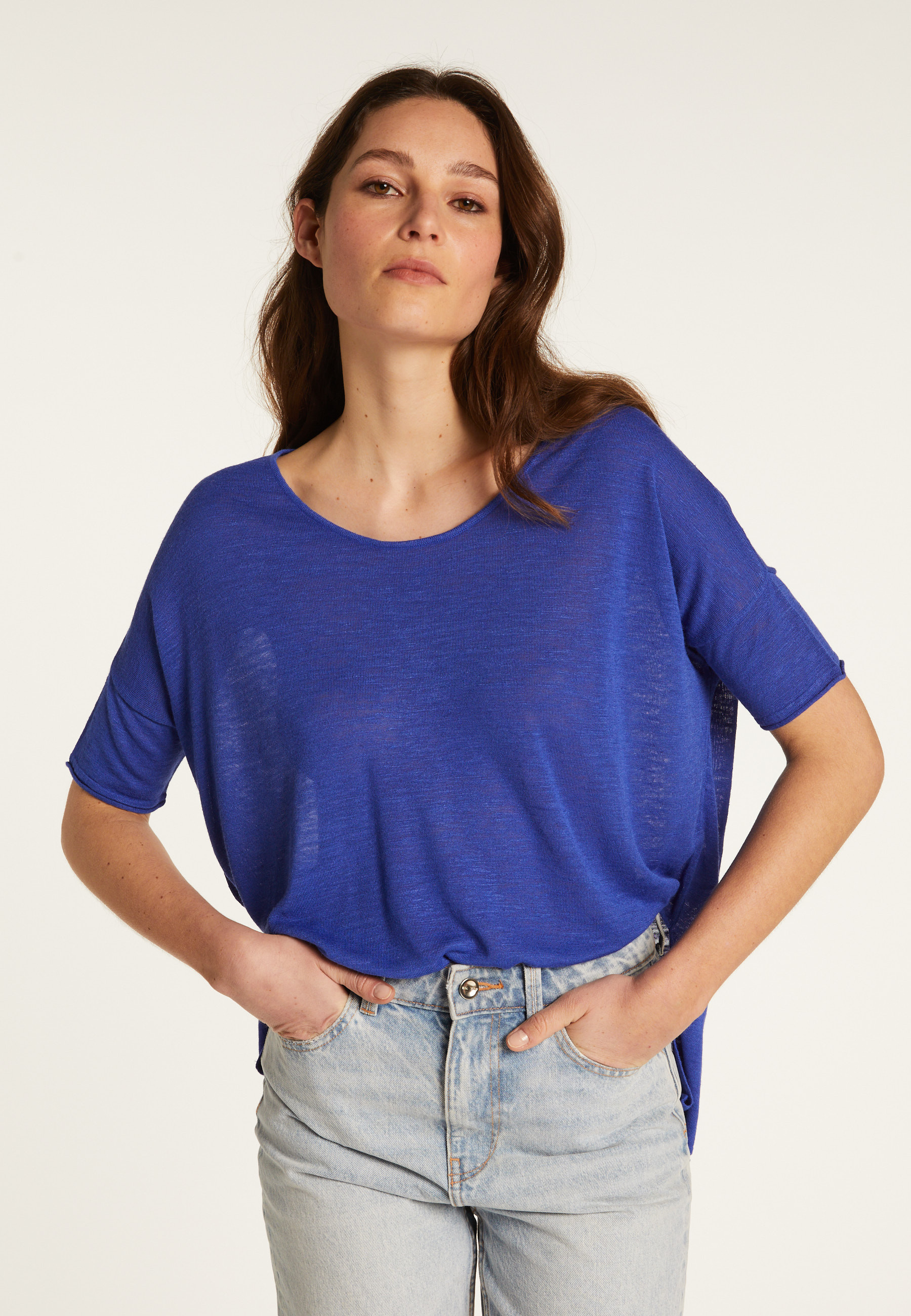 Round neck t-shirt in flamed linen - Béatrice