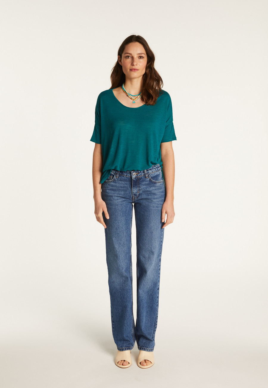 Camiseta gola redonda em linho slub - Béatrice