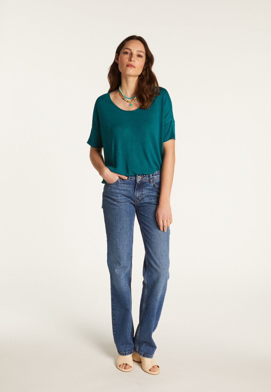 Camiseta gola redonda em linho slub - Béatrice