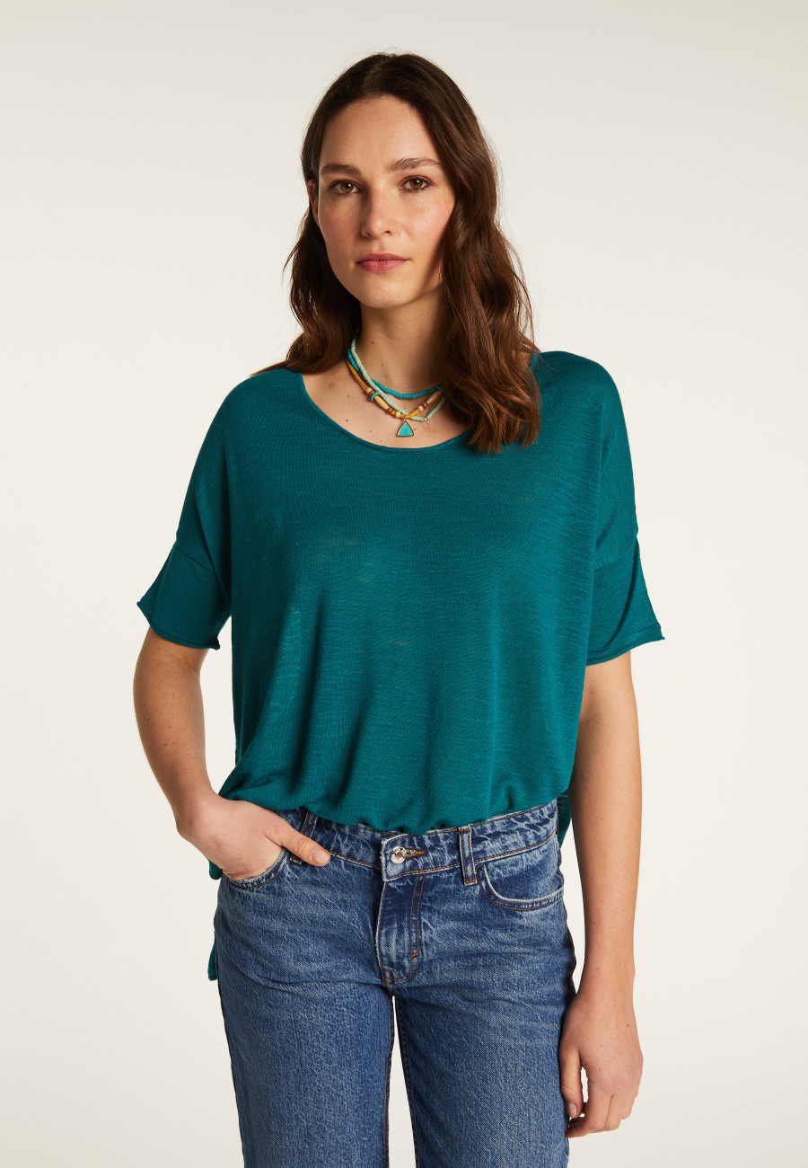 Camiseta gola redonda em linho slub - Béatrice