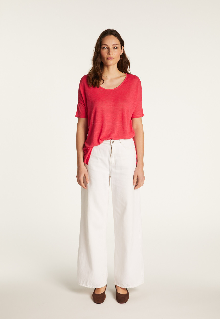 Camiseta gola redonda em linho slub - Béatrice