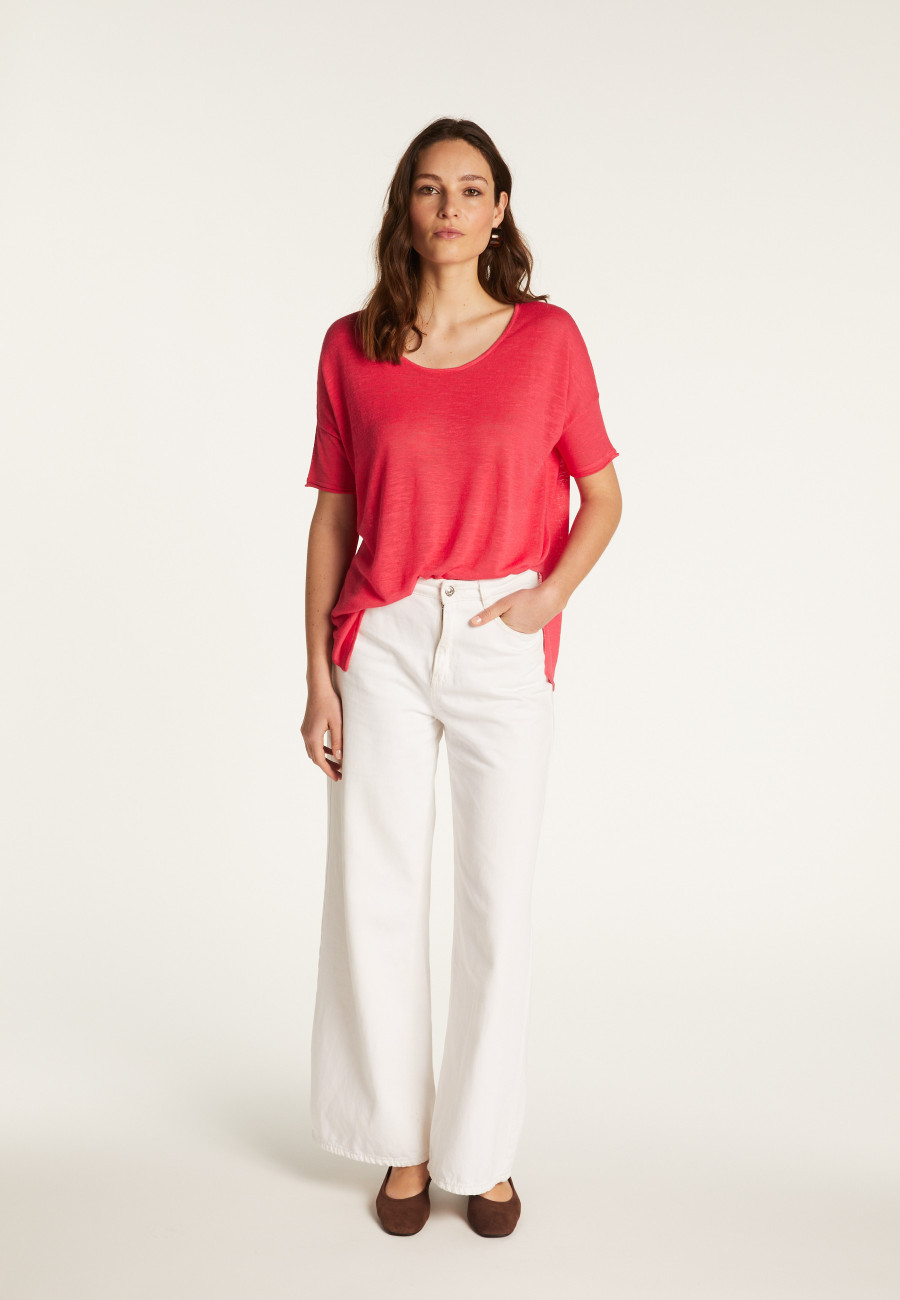 Camiseta gola redonda em linho slub - Béatrice