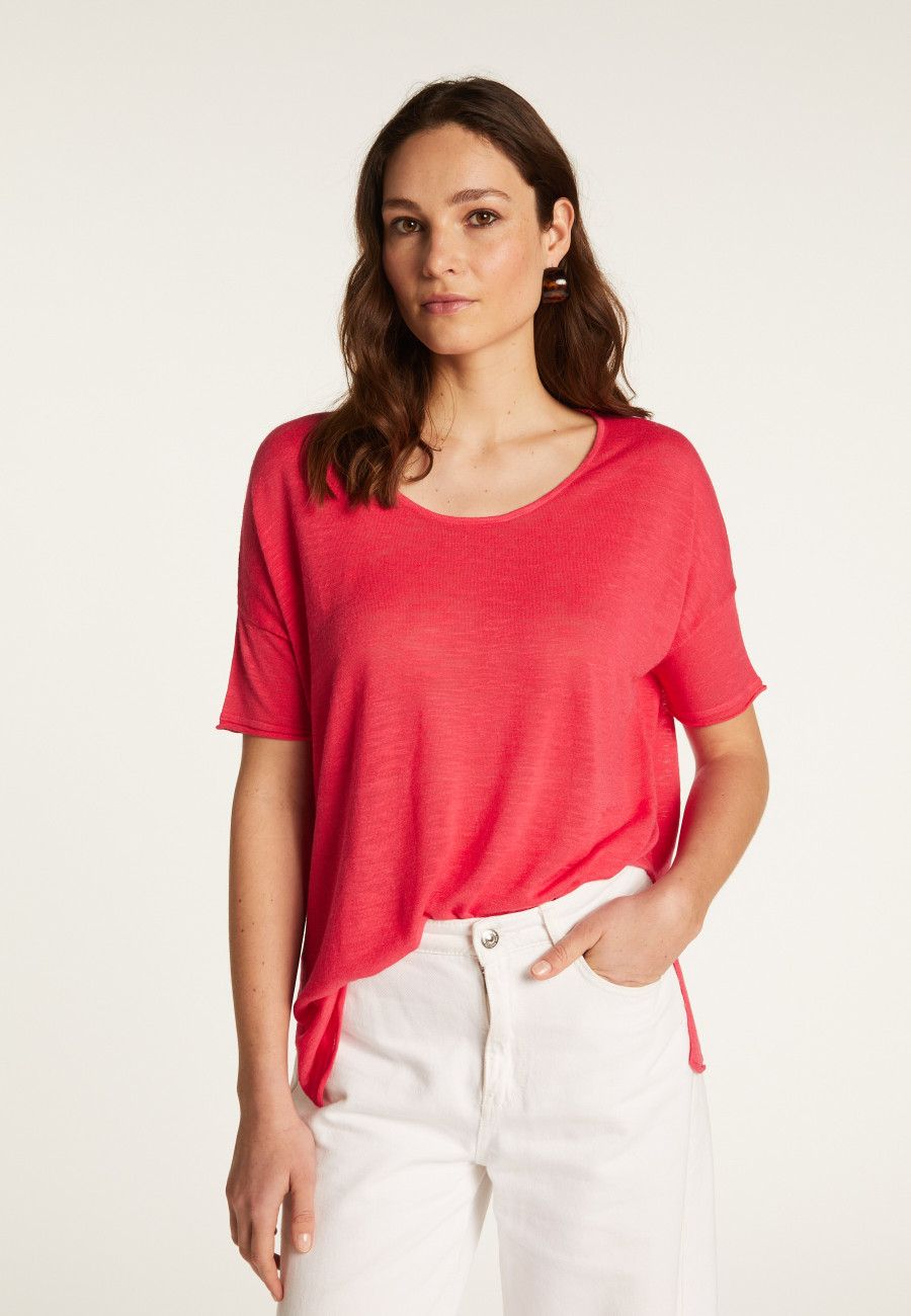 Camiseta gola redonda em linho slub - Béatrice