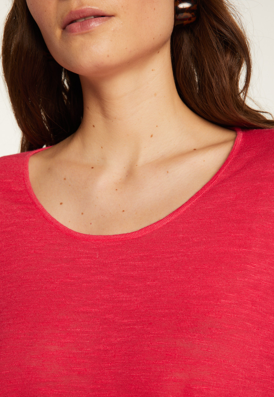 Camiseta gola redonda em linho slub - Béatrice