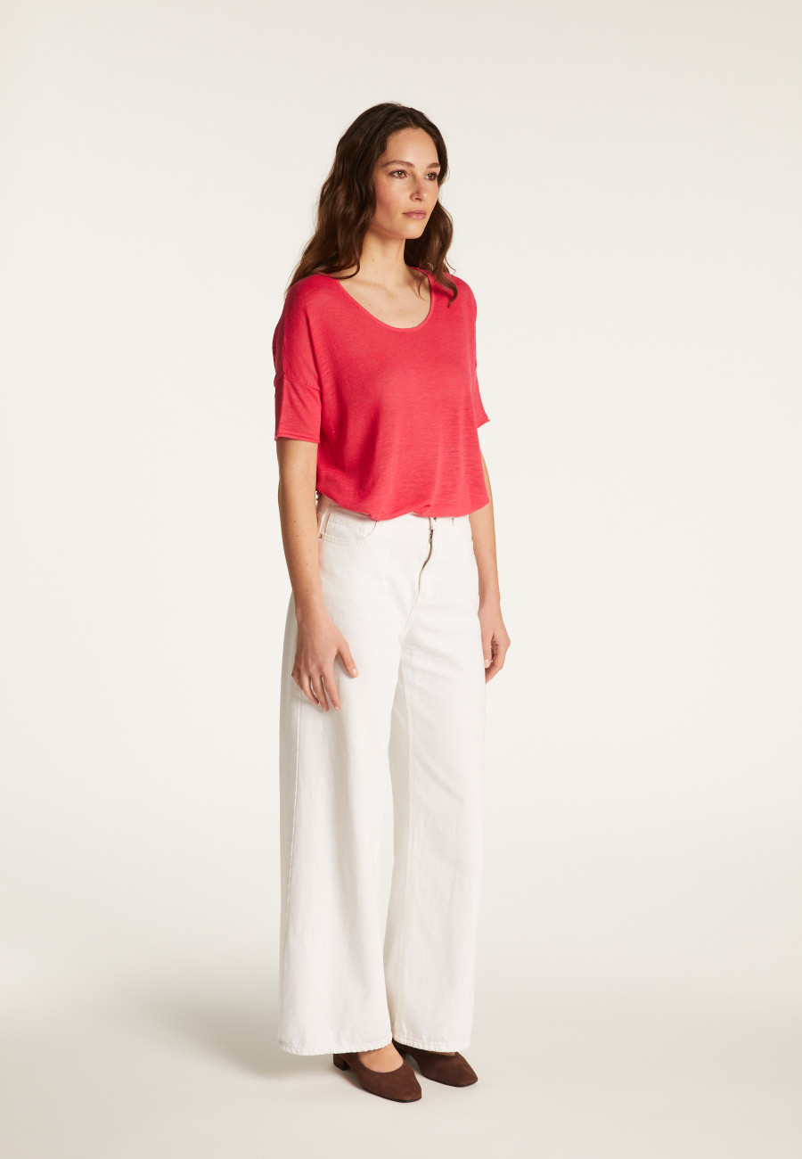 Camiseta gola redonda em linho slub - Béatrice