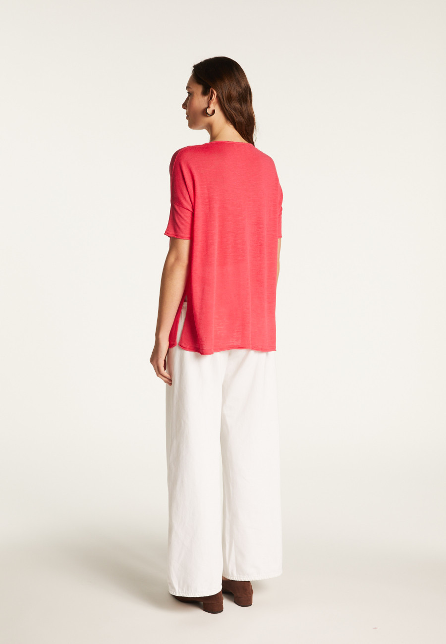 Camiseta gola redonda em linho slub - Béatrice