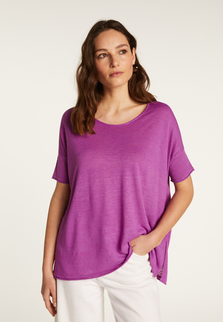 Round neck t-shirt in flamed linen - Béatrice