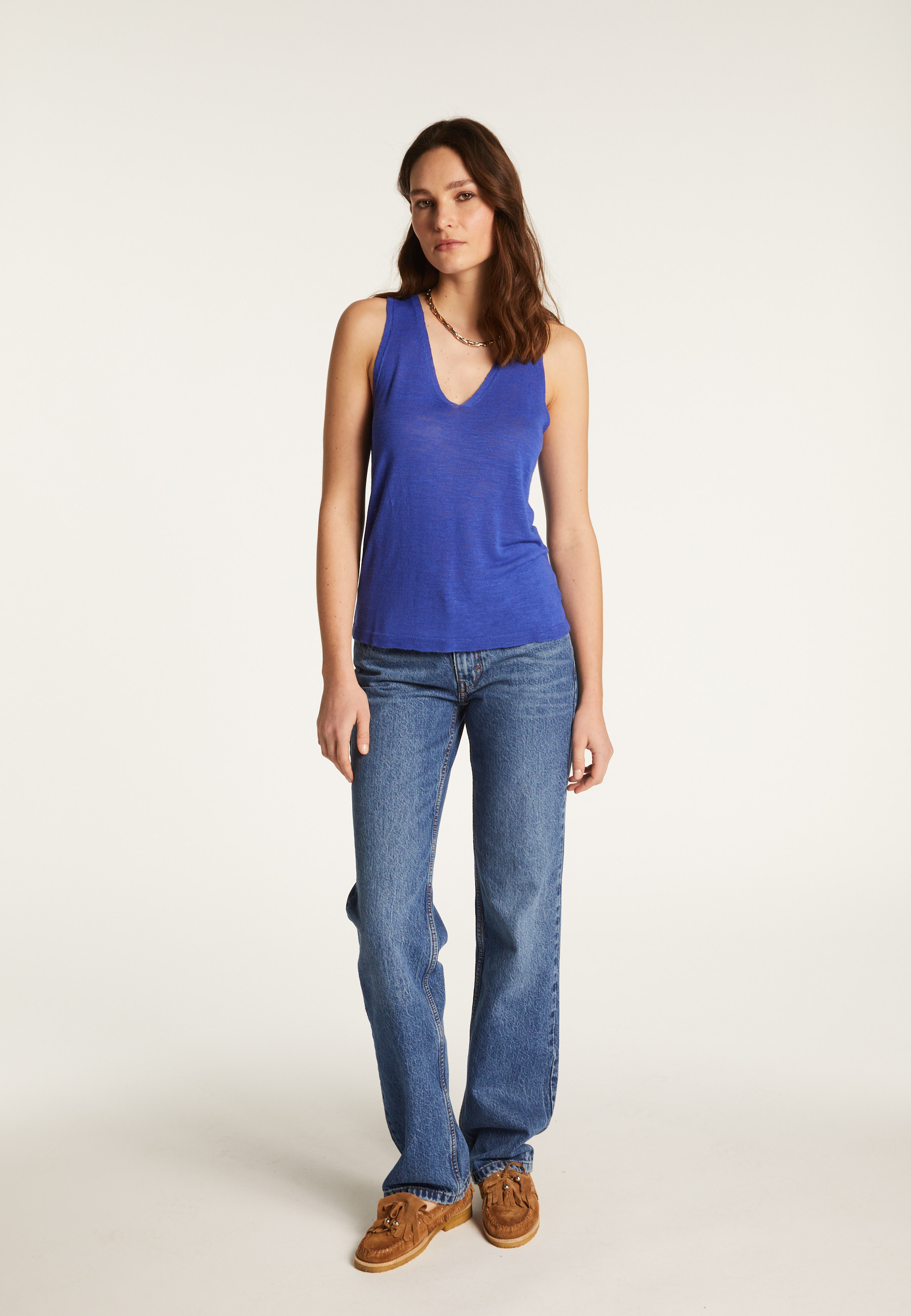 Slub linen V-neck tank top - Lalita