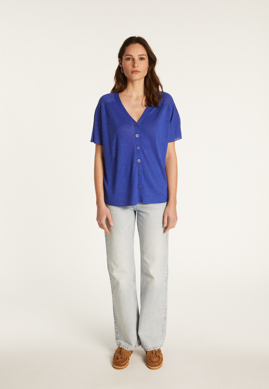 Flamed Linen Button T-Shirt - Lily