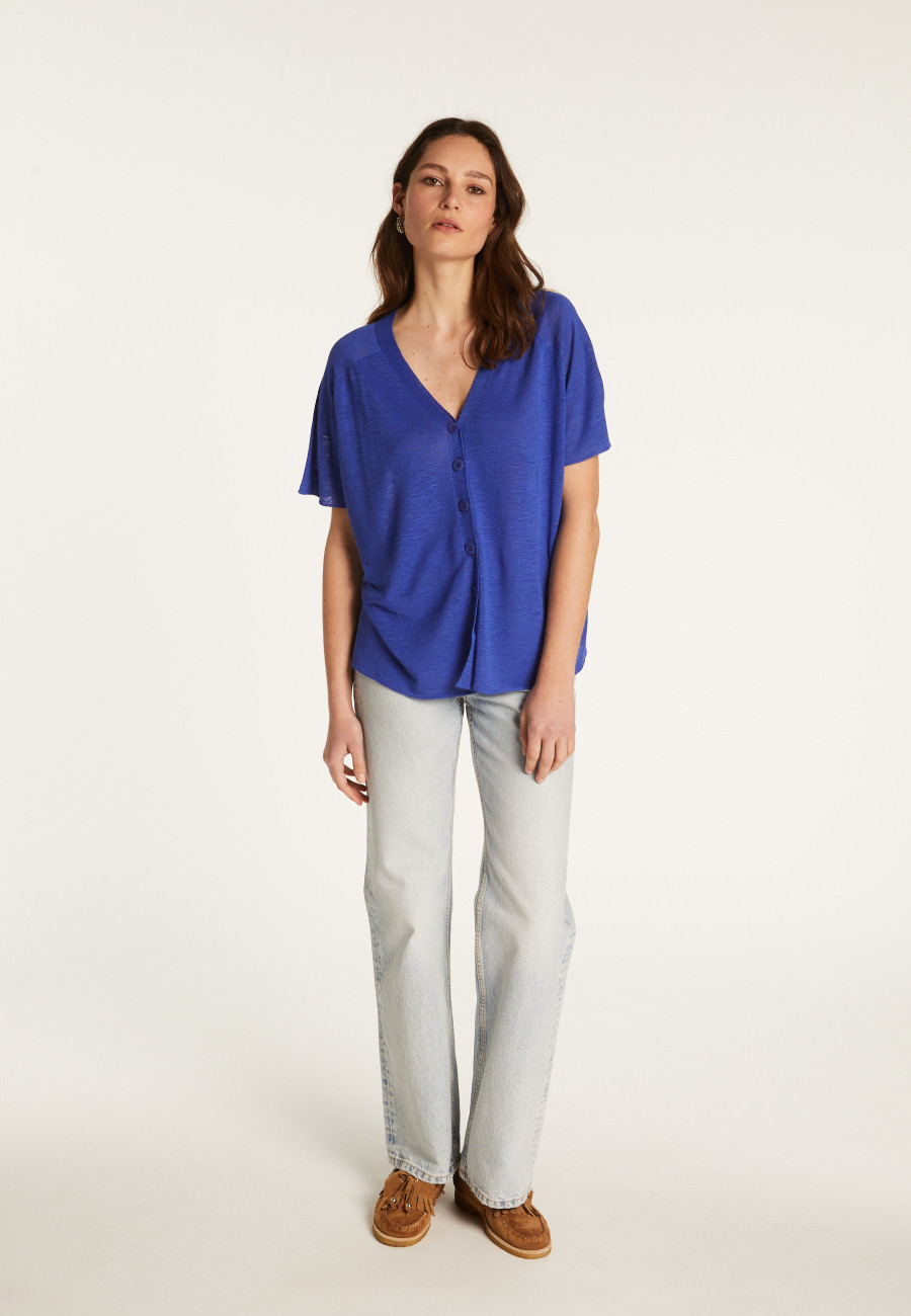 Flamed Linen Button T-Shirt - Lily