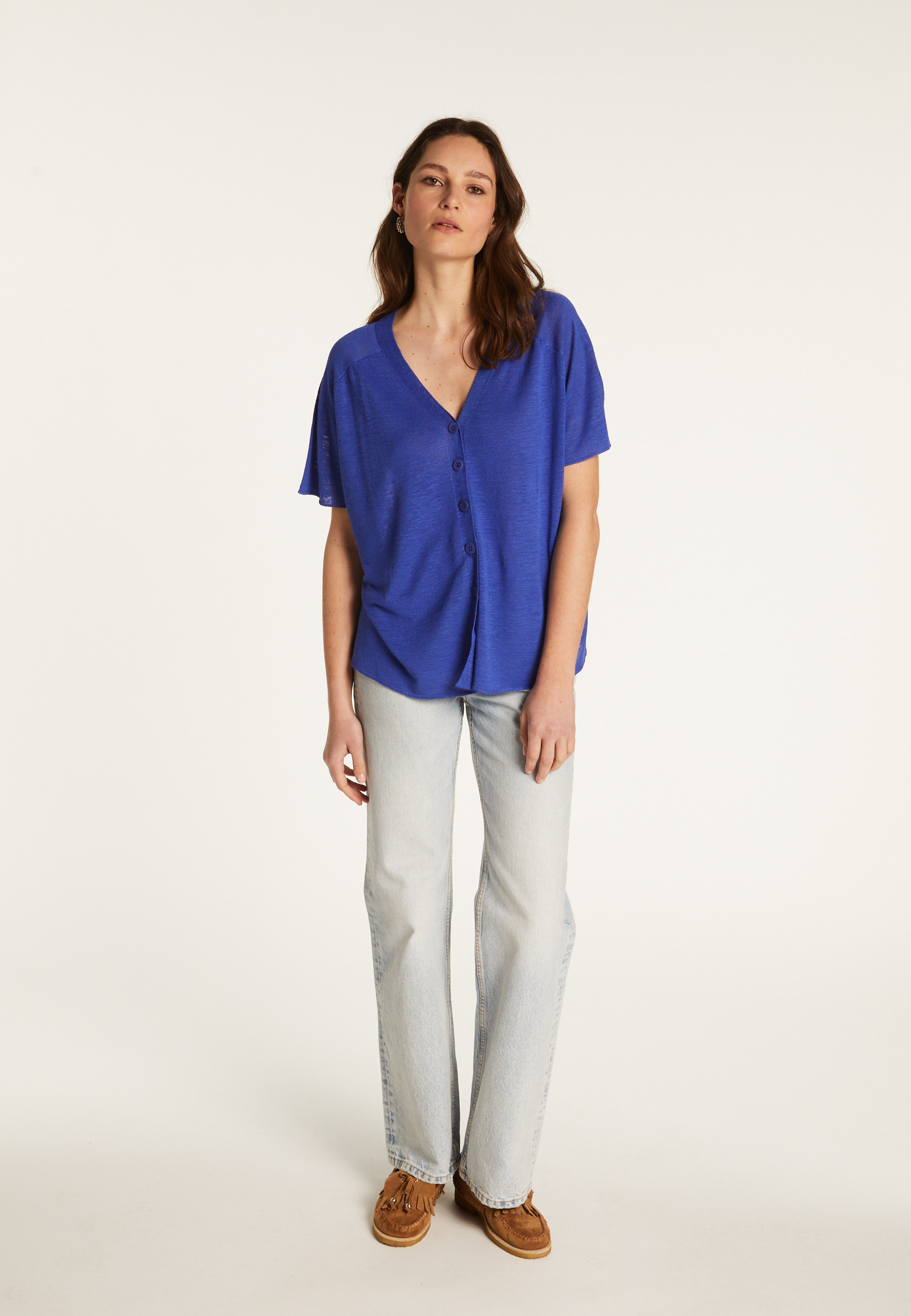 Flamed Linen Button T-Shirt - Lily
