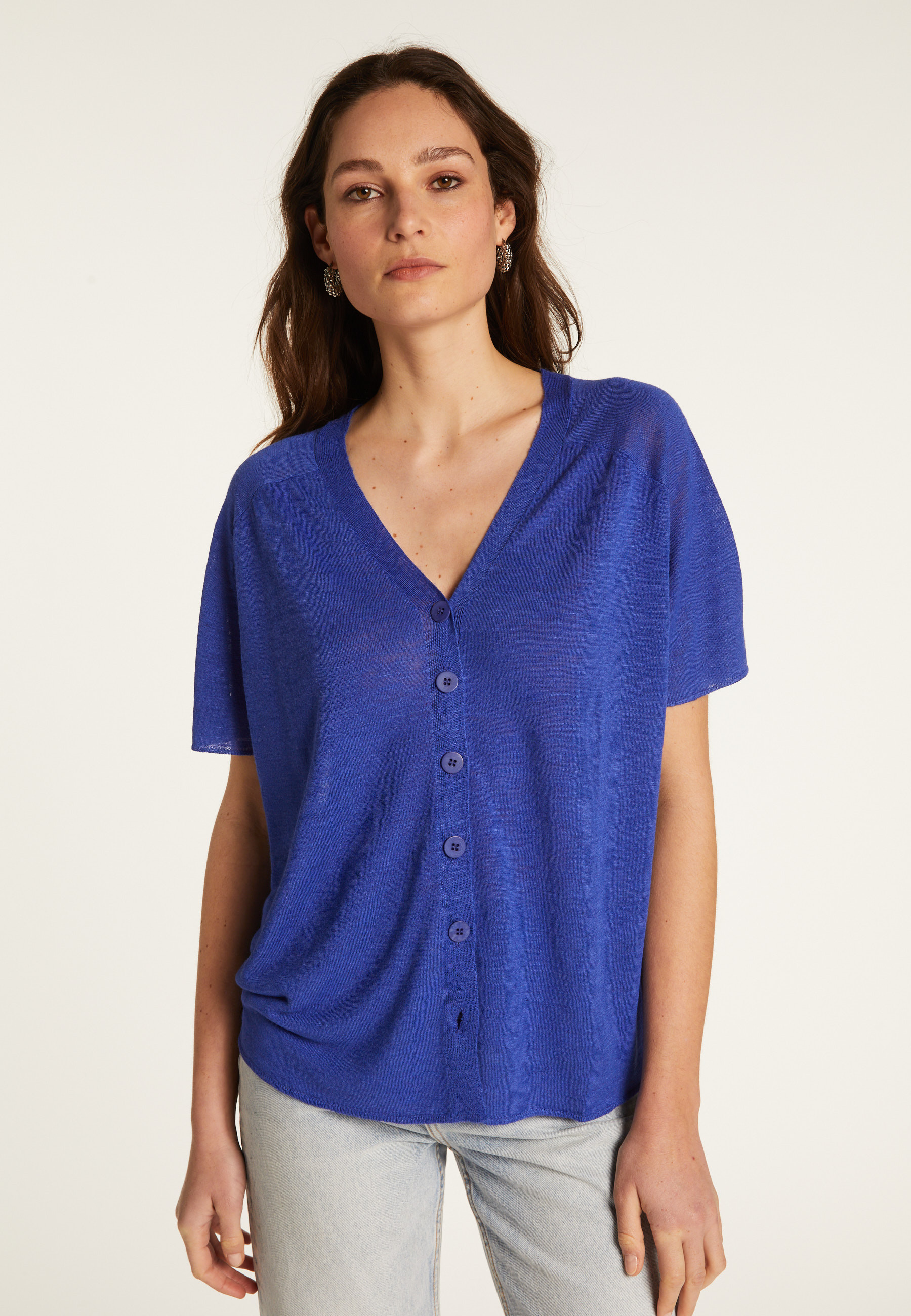 Flamed Linen Button T-Shirt - Lily