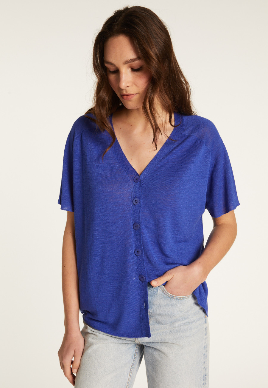 Flamed Linen Button T-Shirt - Lily