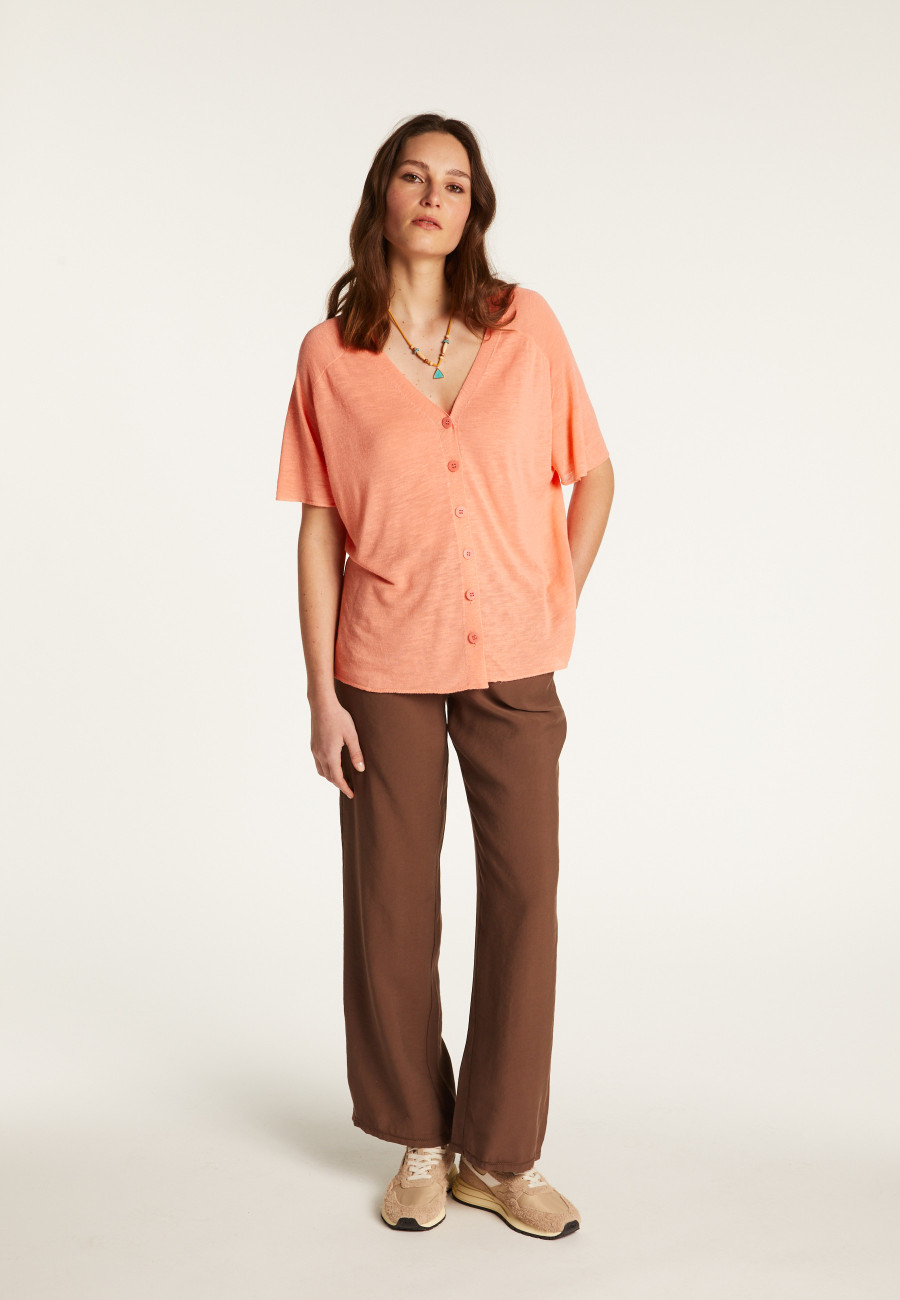 Flamed Linen Button T-Shirt - Lily