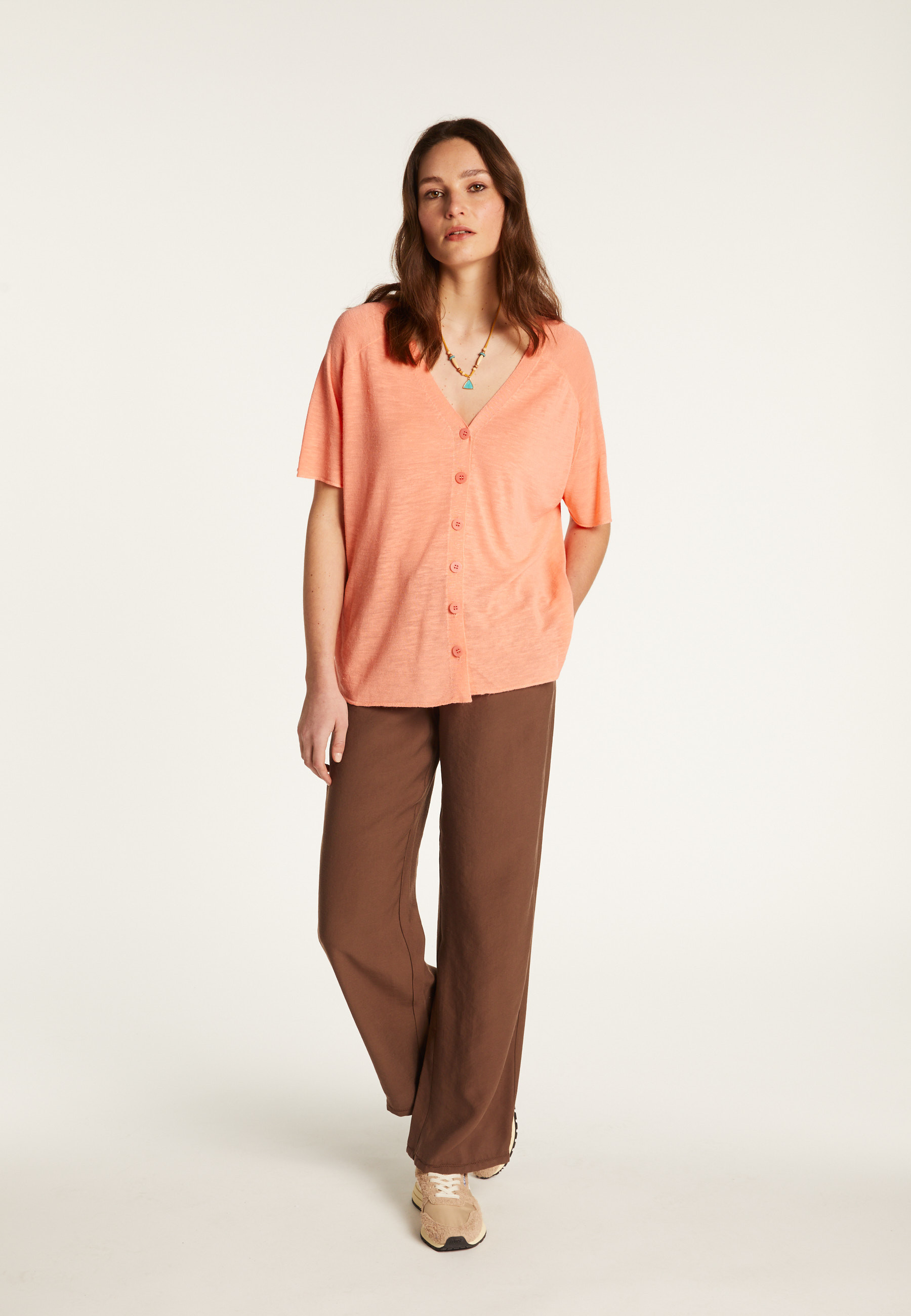 Flamed Linen Button T-Shirt - Lily