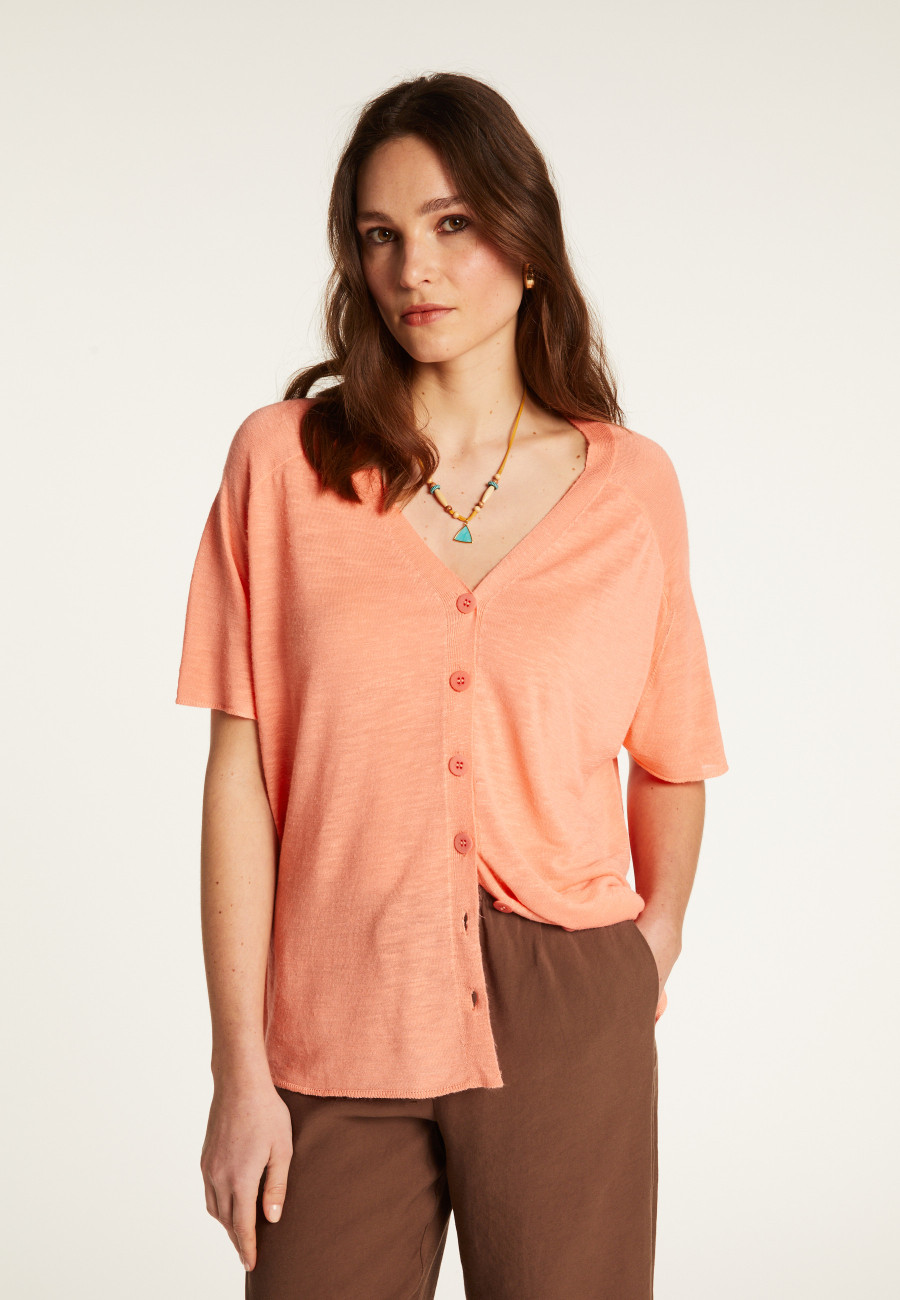 Flamed Linen Button T-Shirt - Lily