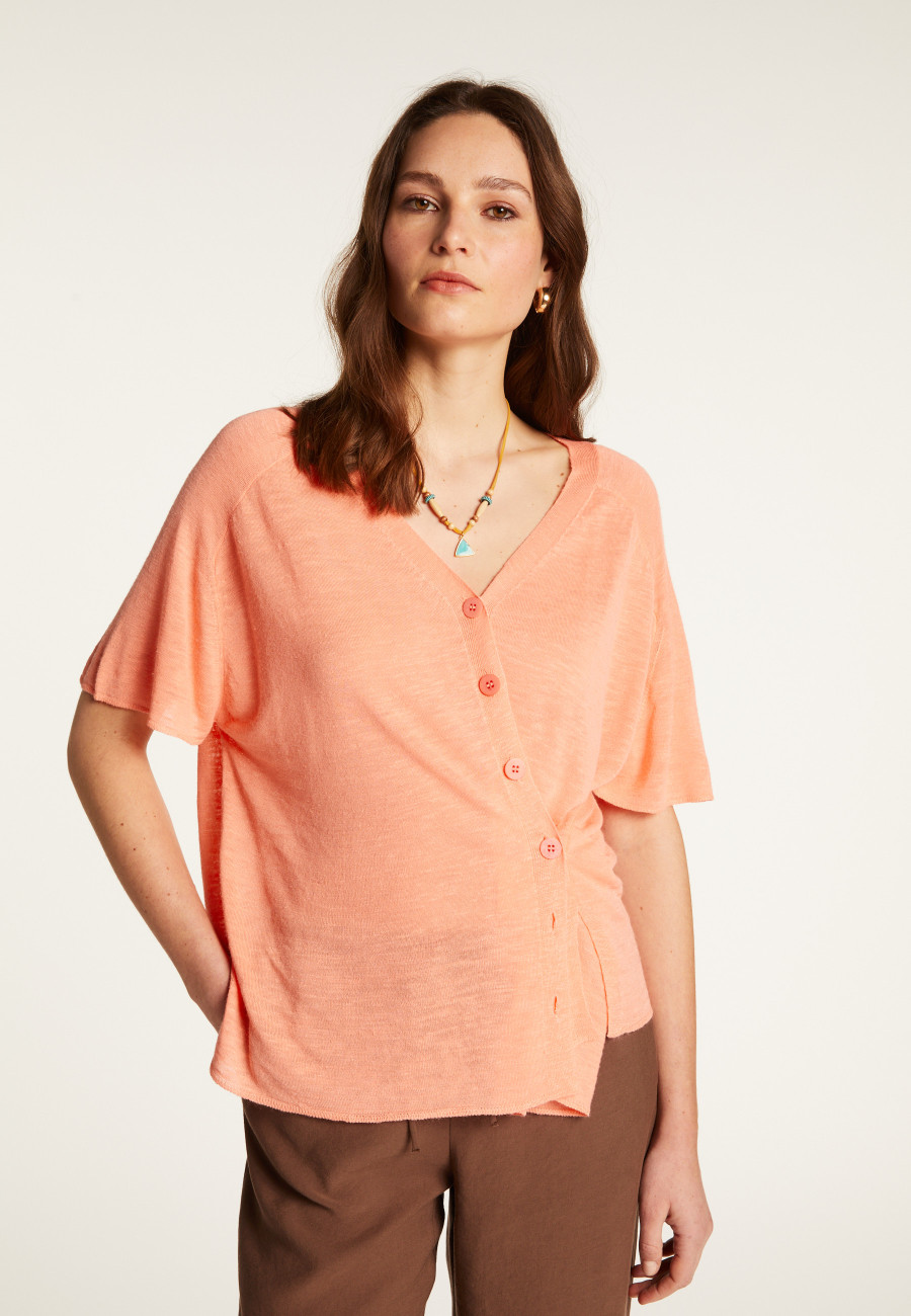 Flamed Linen Button T-Shirt - Lily