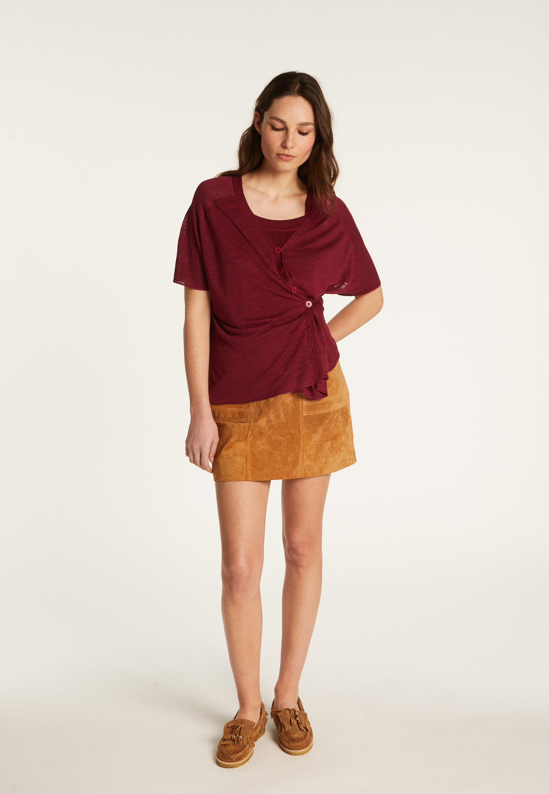 Flamed Linen Button T-Shirt - Lily