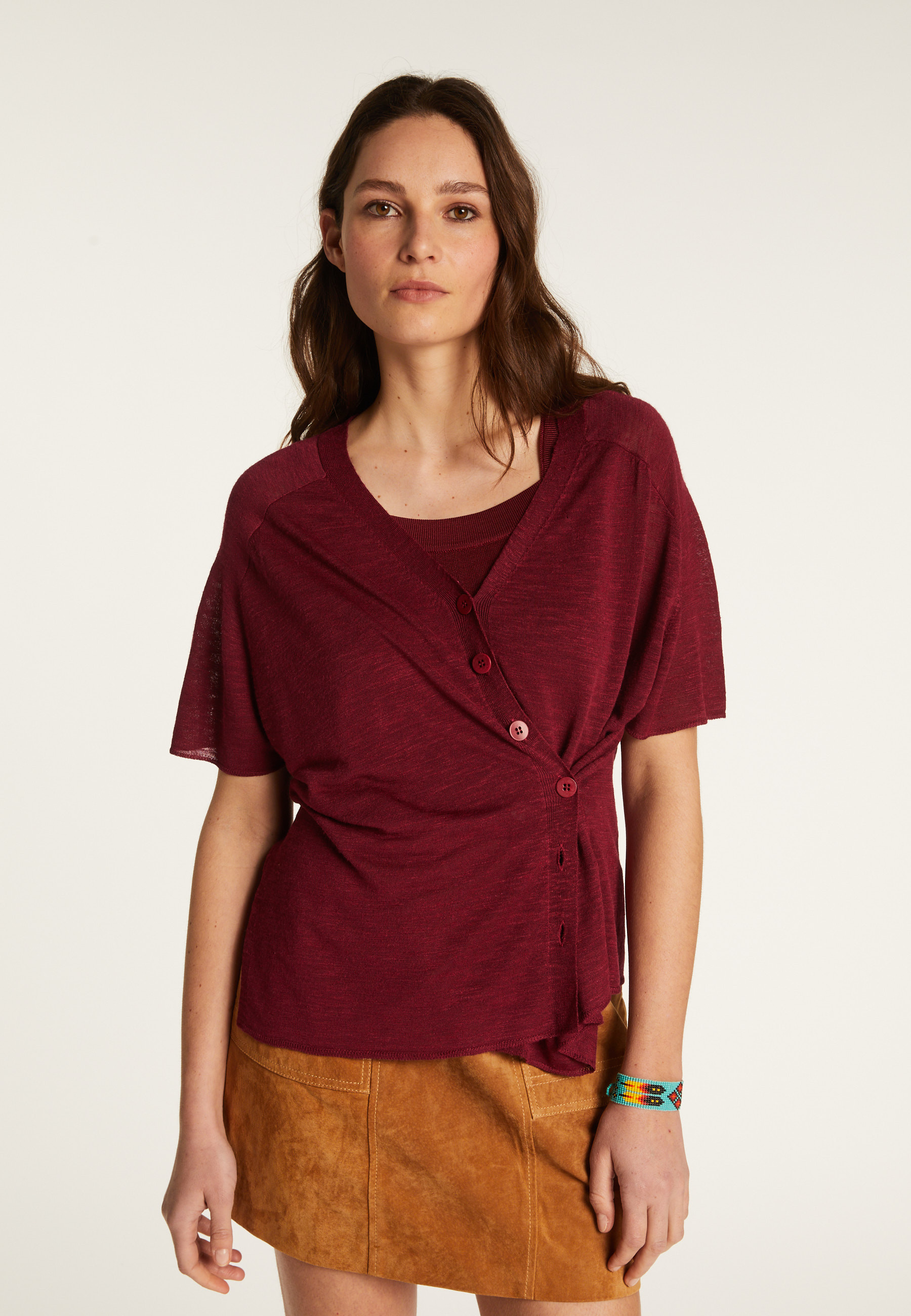 Flamed Linen Button T-Shirt - Lily