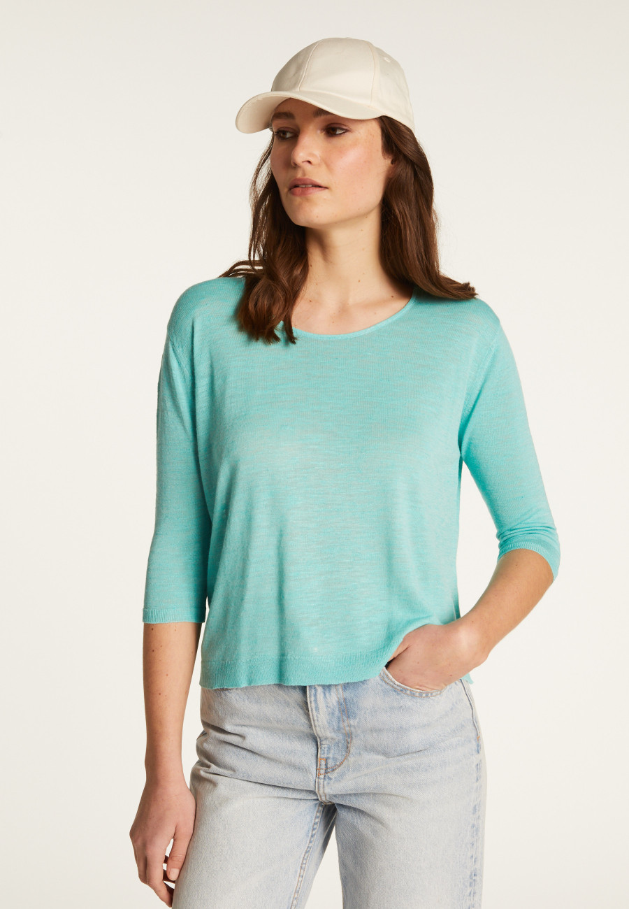 Camiseta gola redonda em linho flamejado - Domy