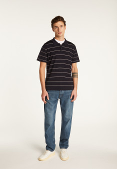 Polo à rayures en Fil Lumière Léon 6011 crepuscule - 01 Noir